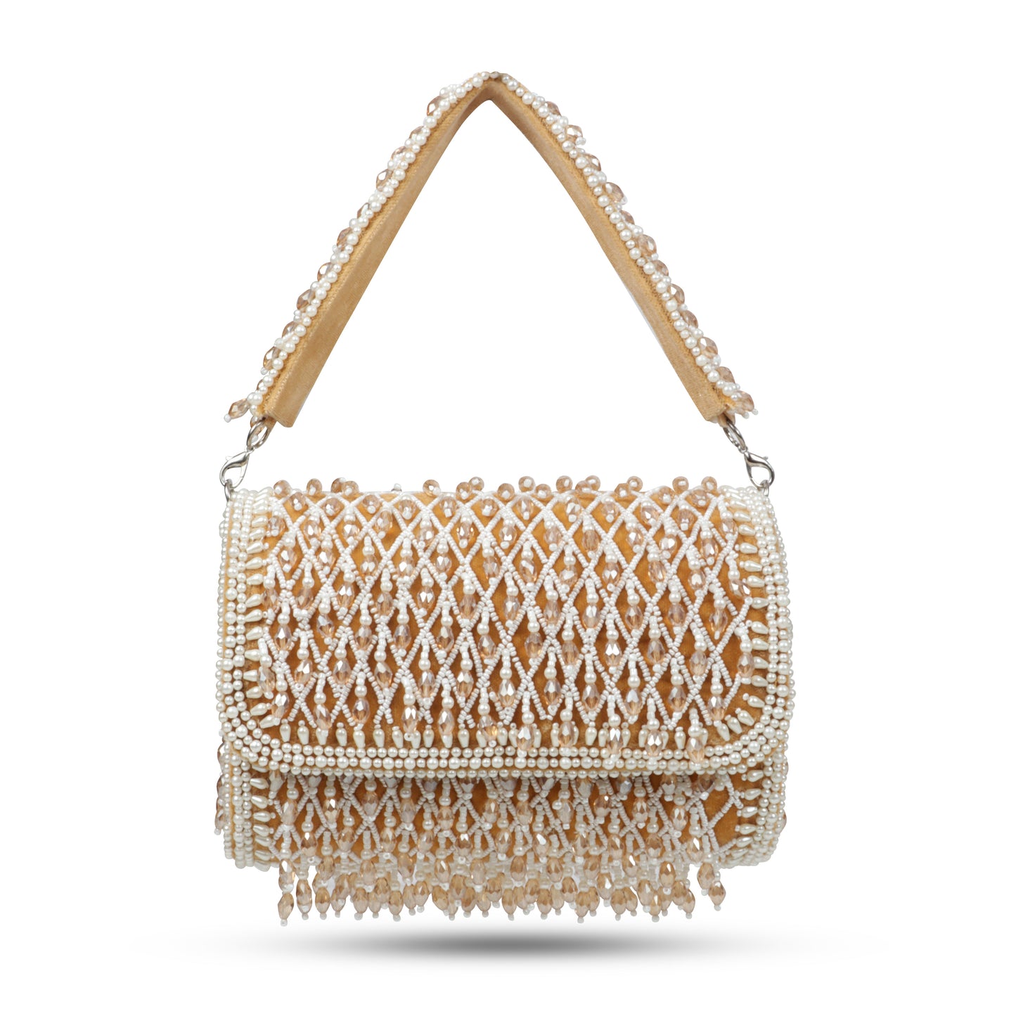 Magnolia Beige Velvet Embellished Women Clutch