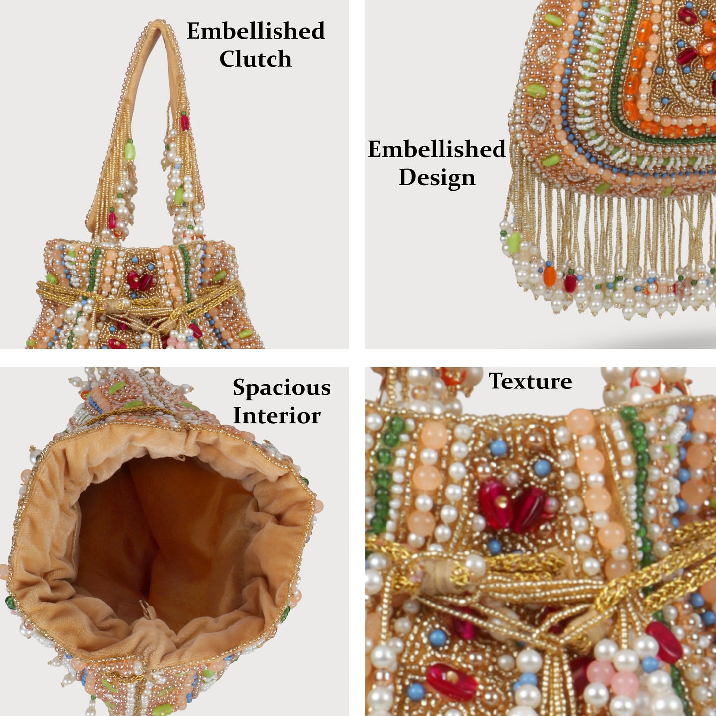 Magnolia Gold Velvet Embellished Women Potli