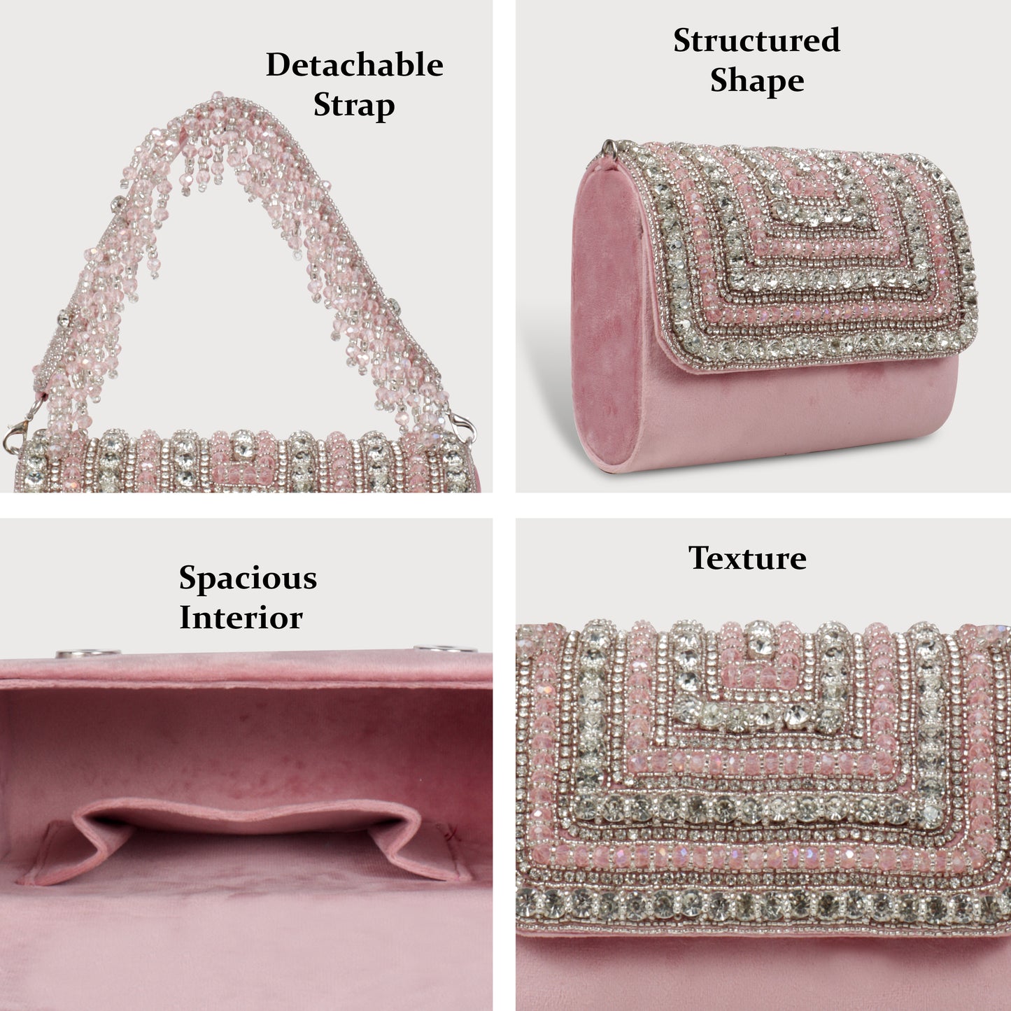 Magnolia Pink Velvet Embellished Women Clutch