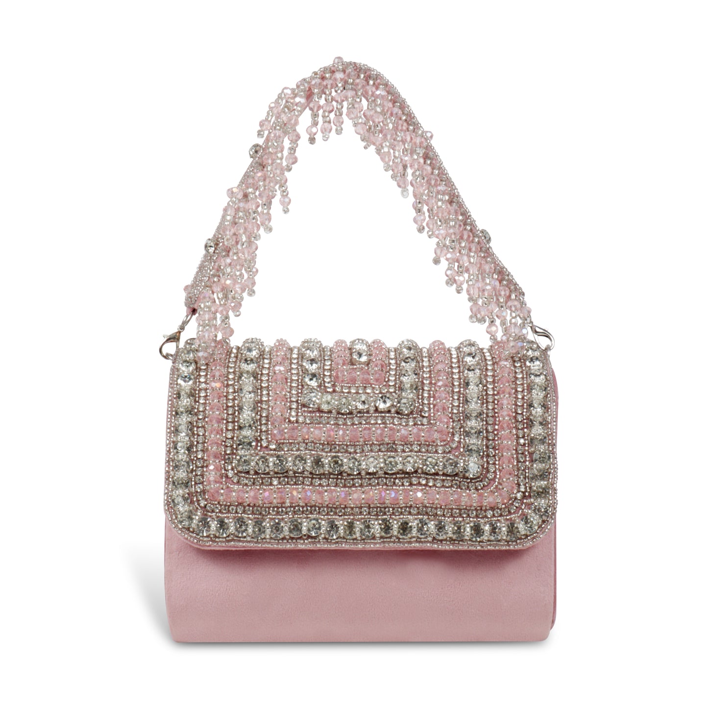 Magnolia Pink Velvet Embellished Women Clutch