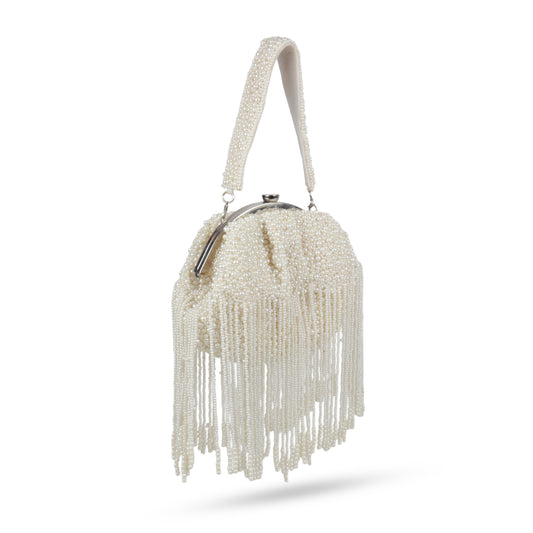 Magnolia White Velvet Embellished Women Clutch