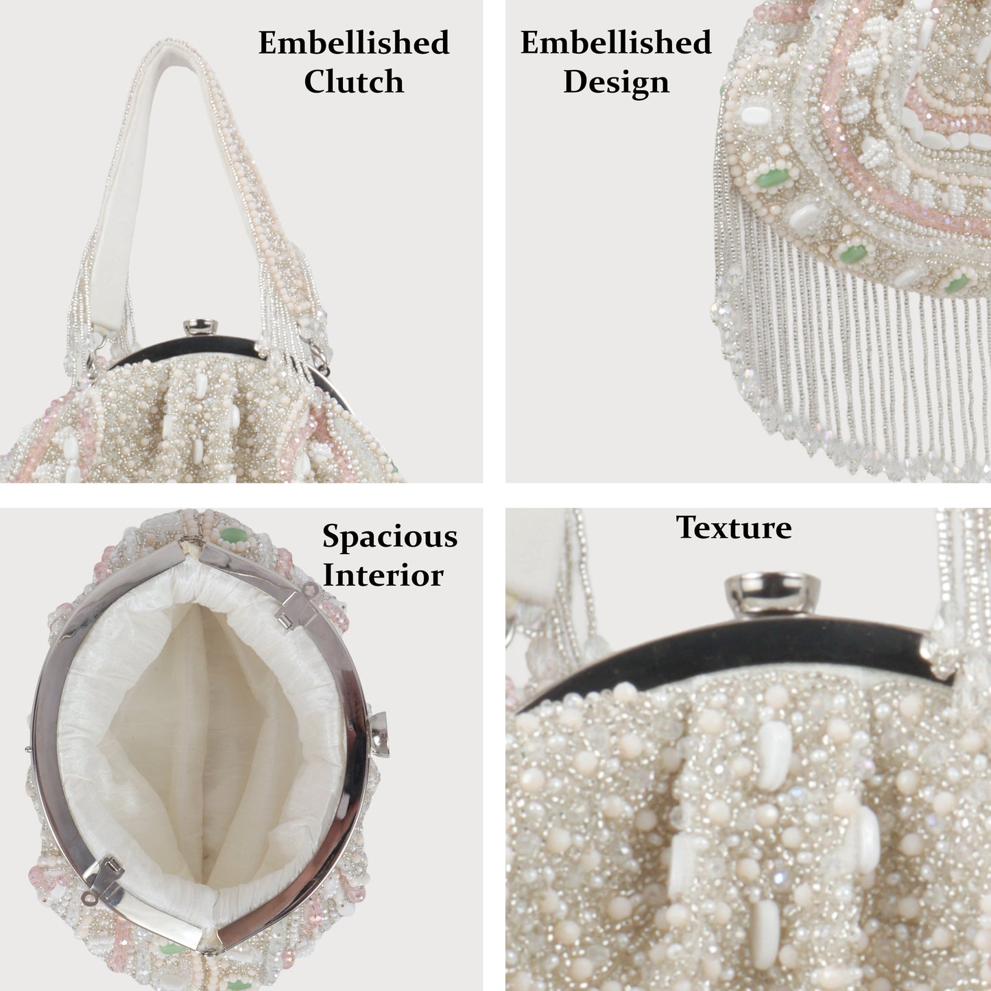 Magnolia White Velvet Embellished Women Clutch