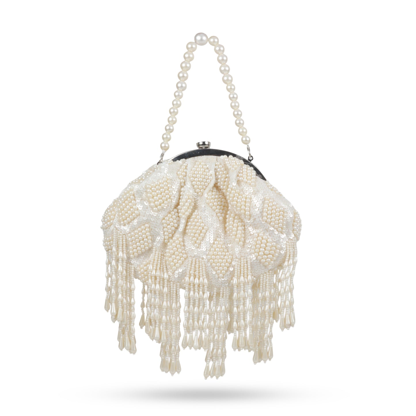 Magnolia Off White Velvet Embellished Women Clutch