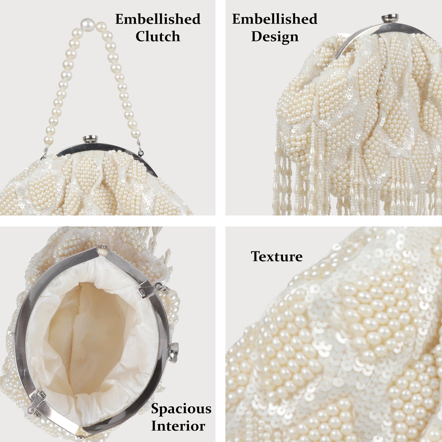 Magnolia Off White Velvet Embellished Women Clutch