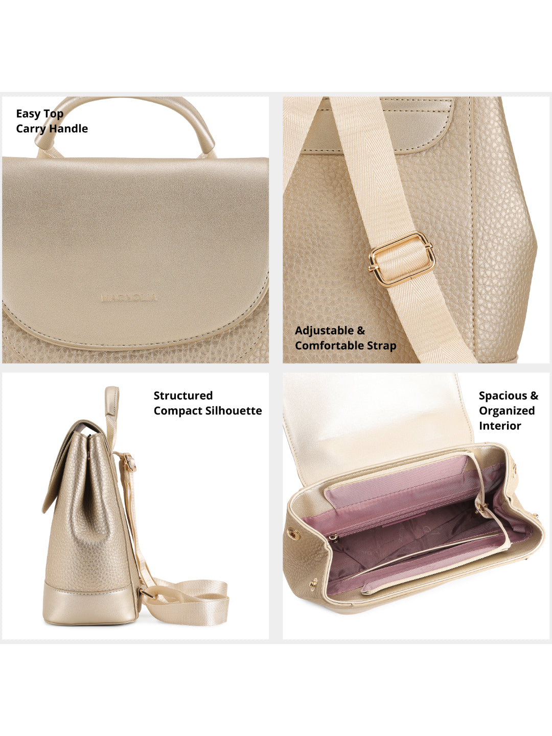 Magnolia Gold PU Leather Solid One Size Women Backpack
