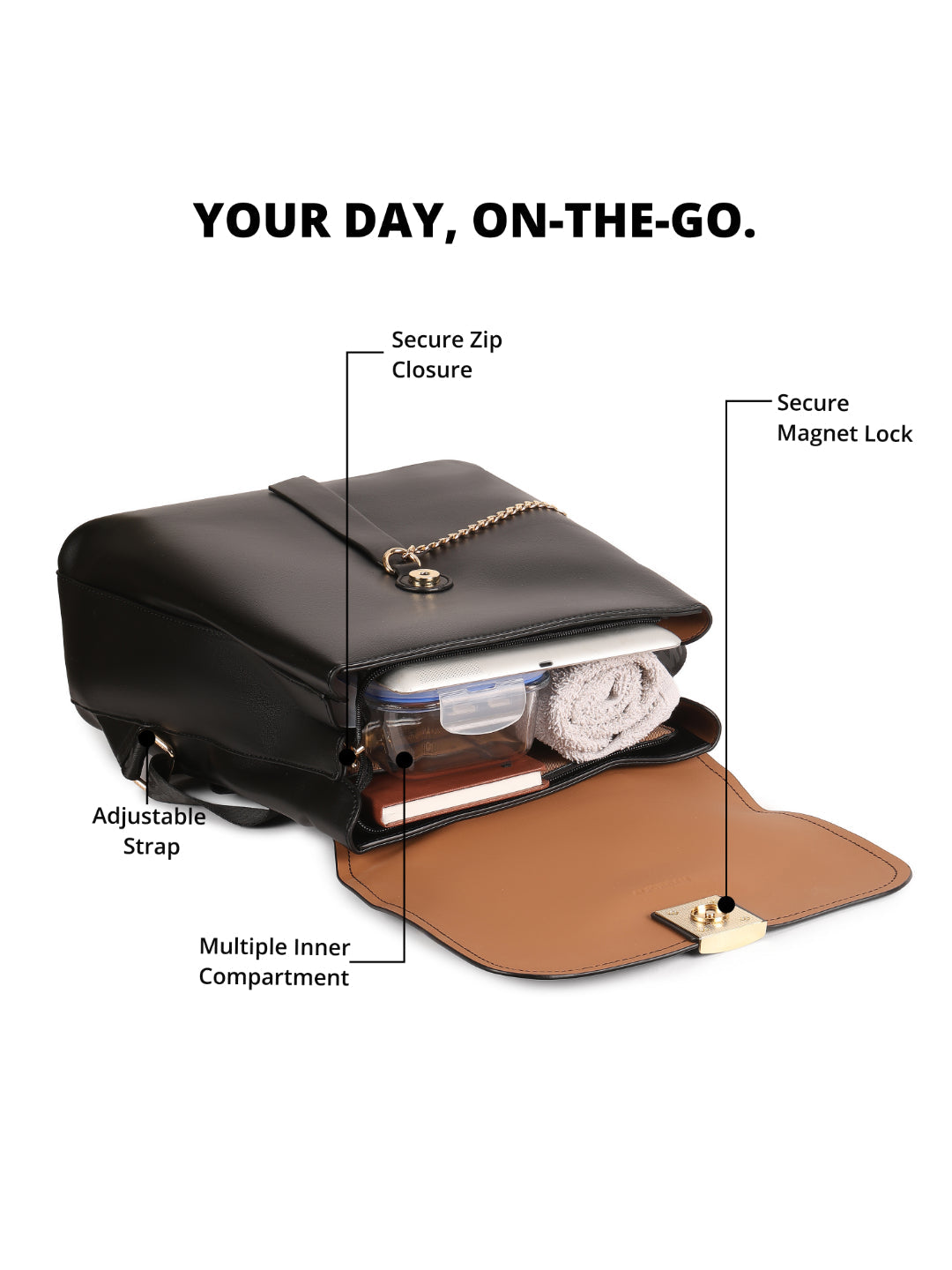 Magnolia Black PU Leather Solid One Size Women Backpack