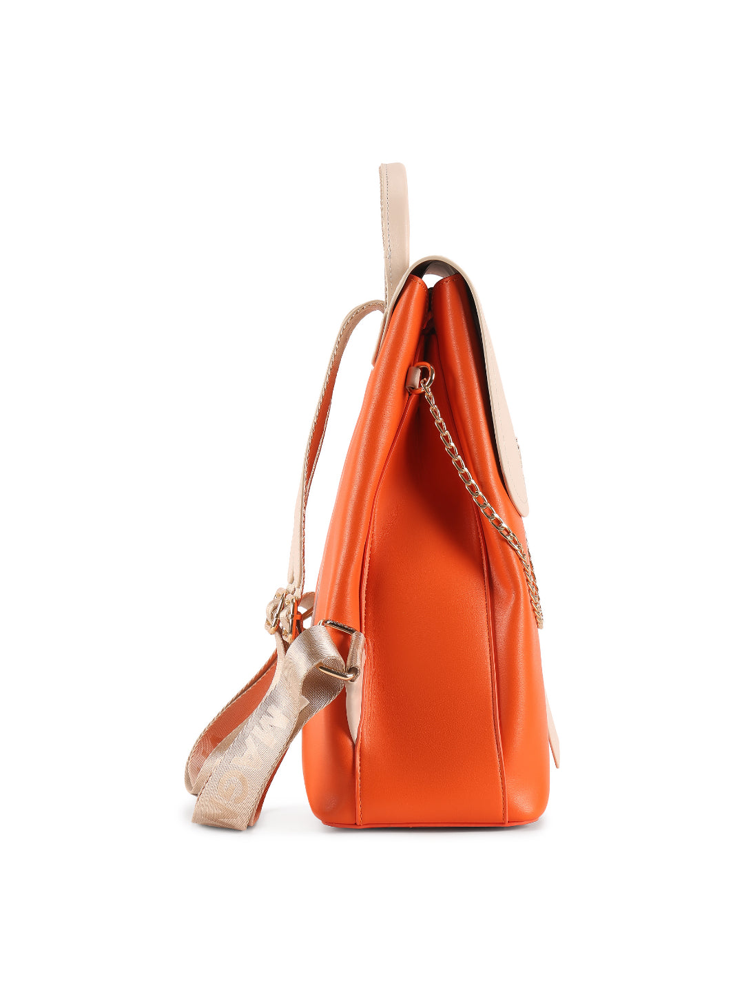 Magnolia Orange PU Leather Solid One Size Women Backpack