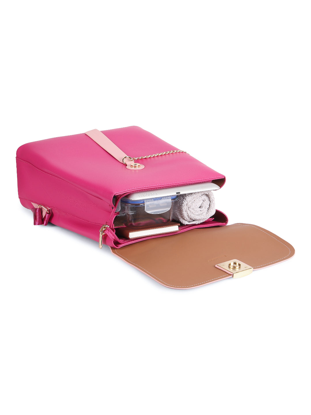 Magnolia Pink PU Leather Solid One Size Women Backpack