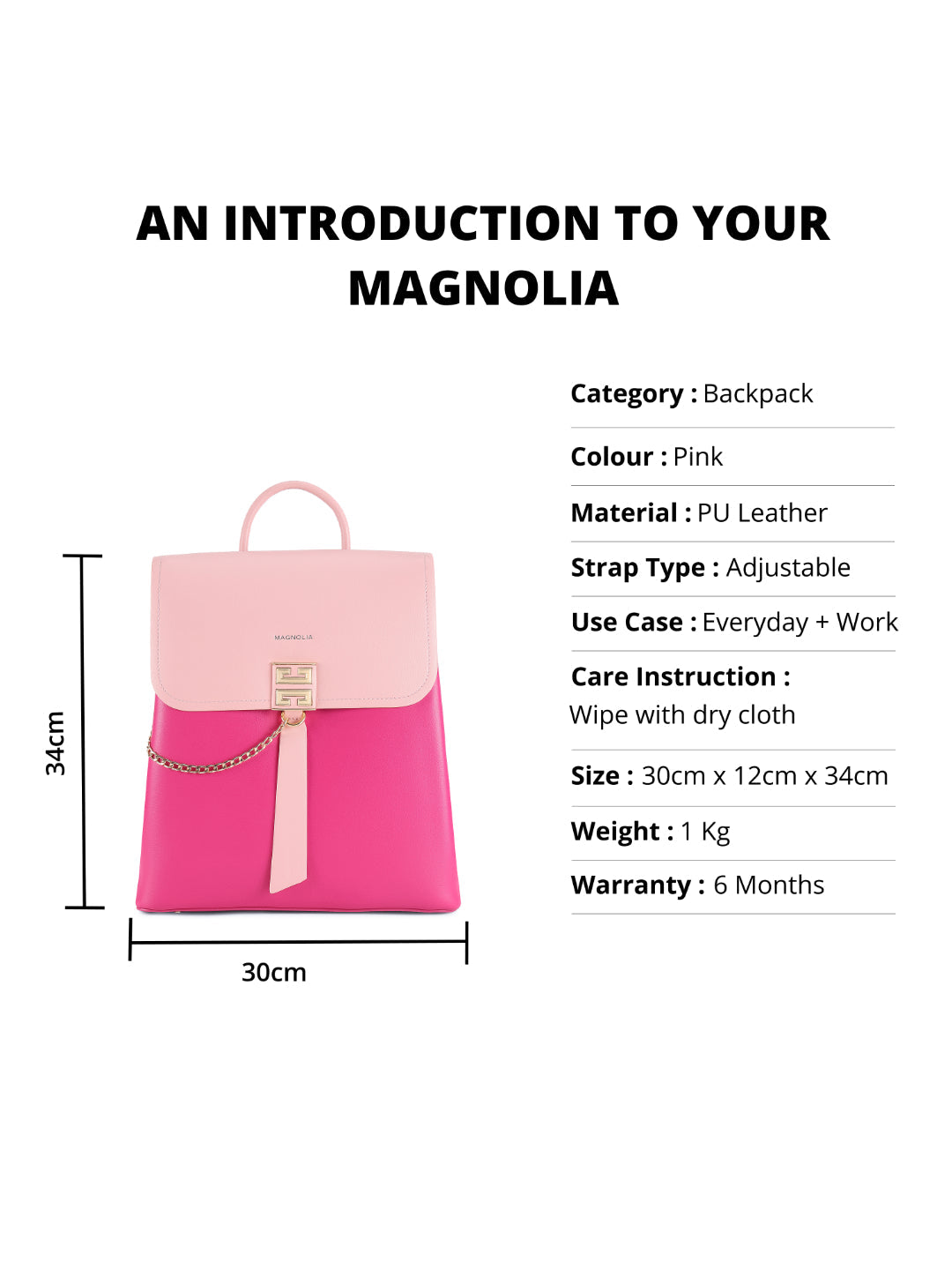 Magnolia Pink PU Leather Solid One Size Women Backpack