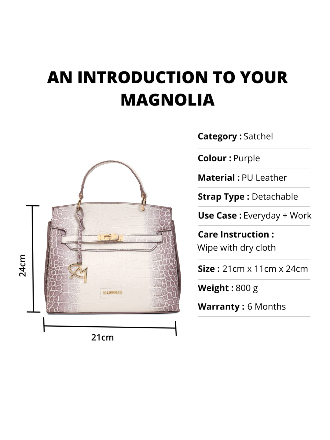 Magnolia Purple PU Leather Animal Effect One Size Women Satchel