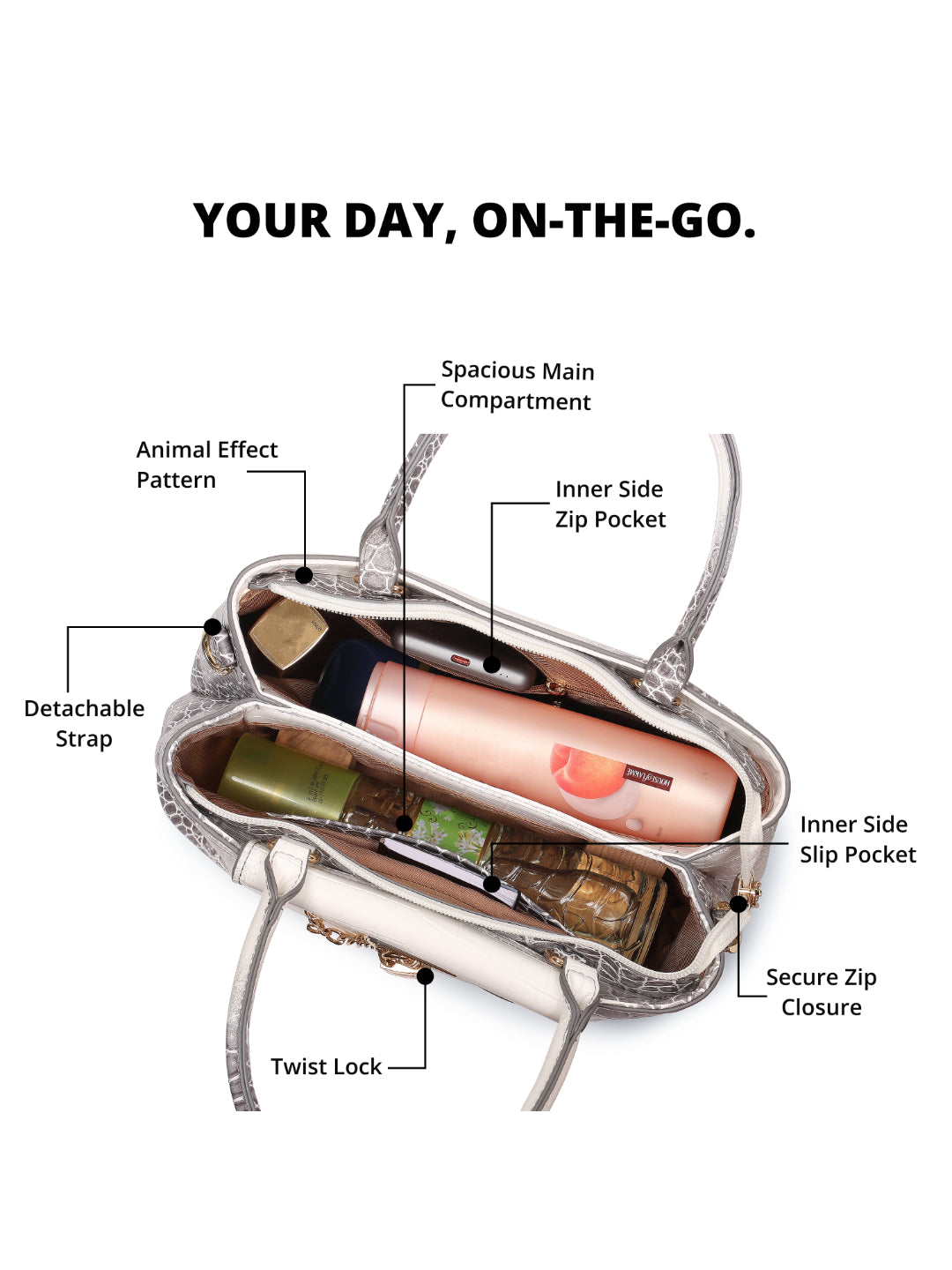 Magnolia Grey PU Leather Animal Effect One Size Women Satchel