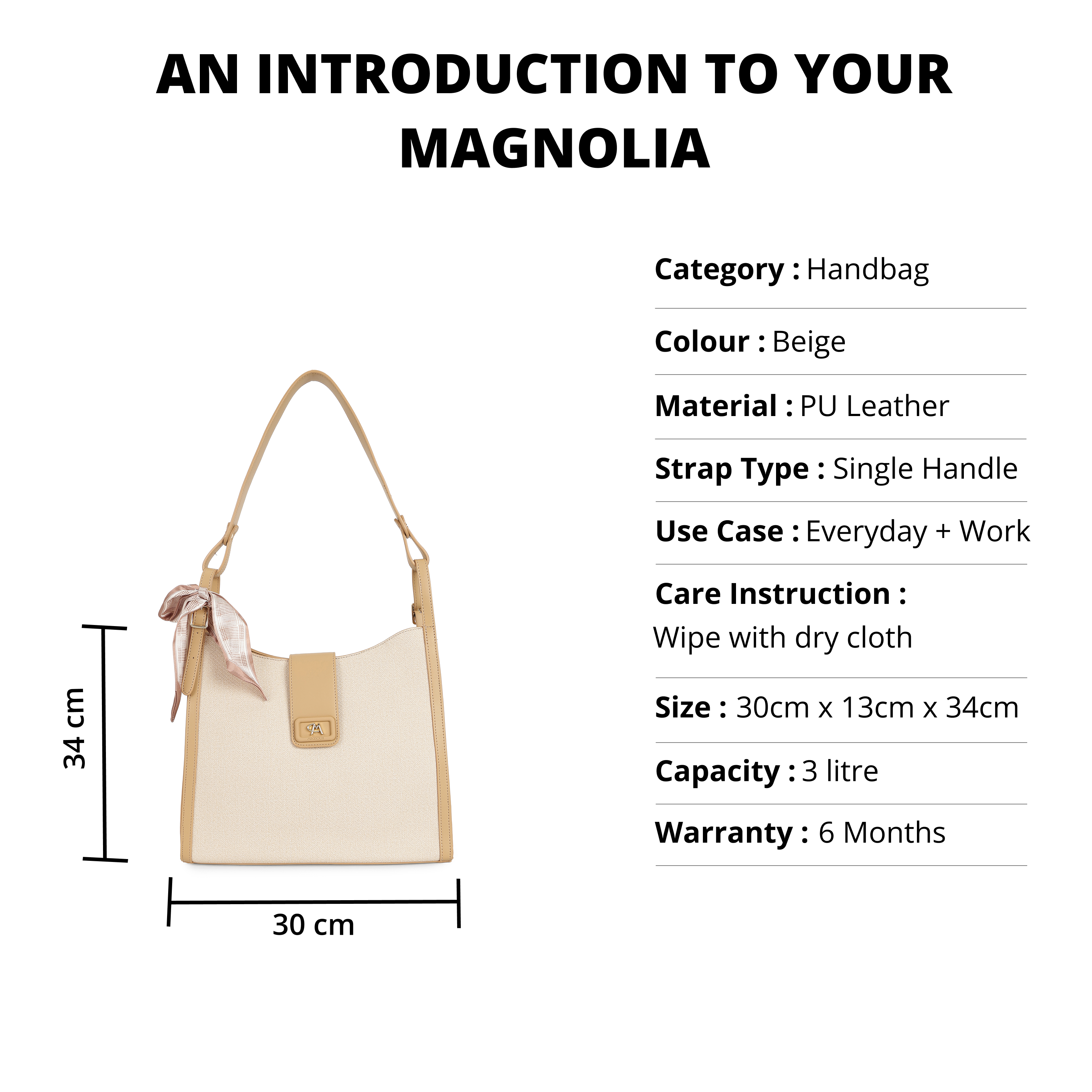 Magnolia PU Leather Women Beige Shoulder Bag