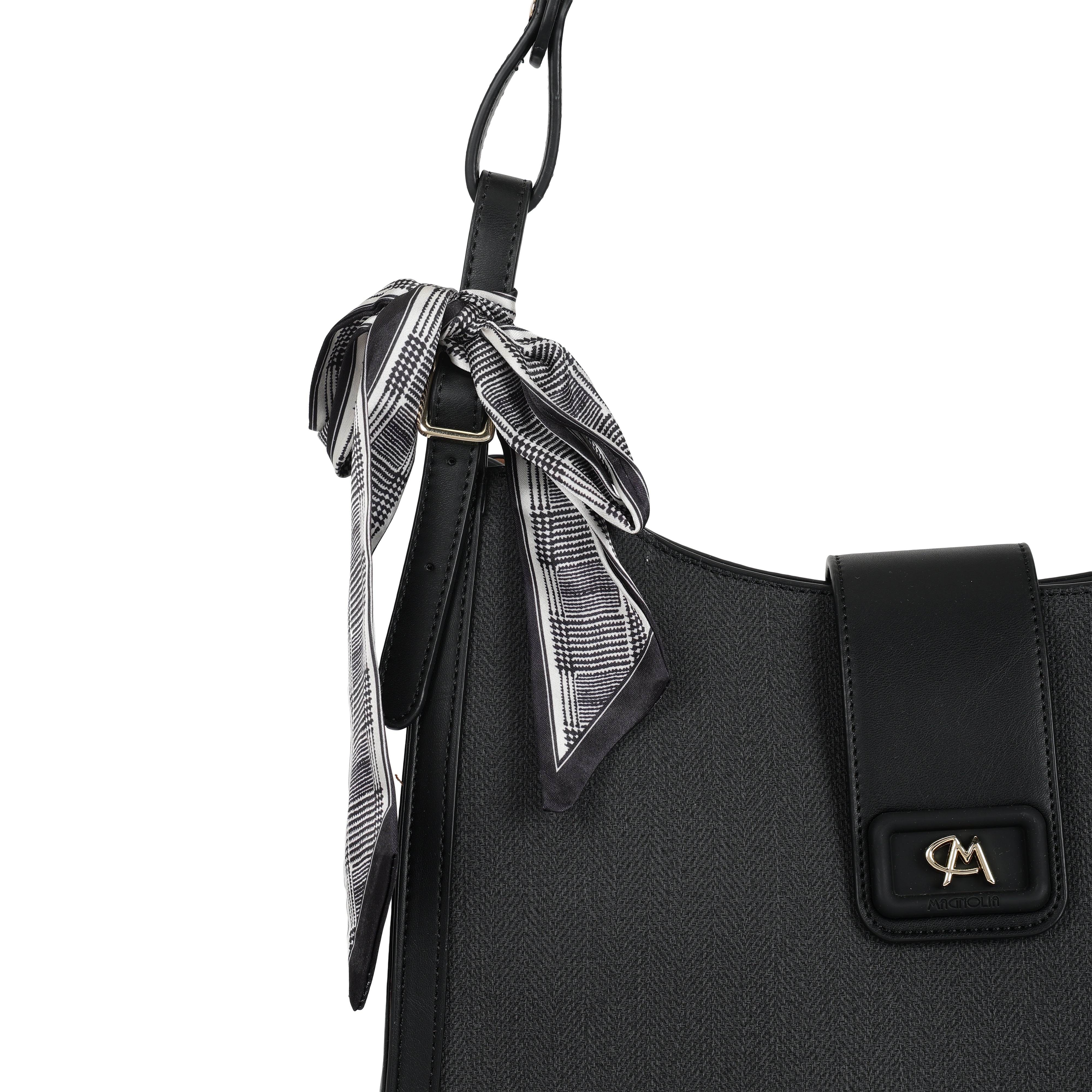 Magnolia PU Leather Women Black Shoulder Bag