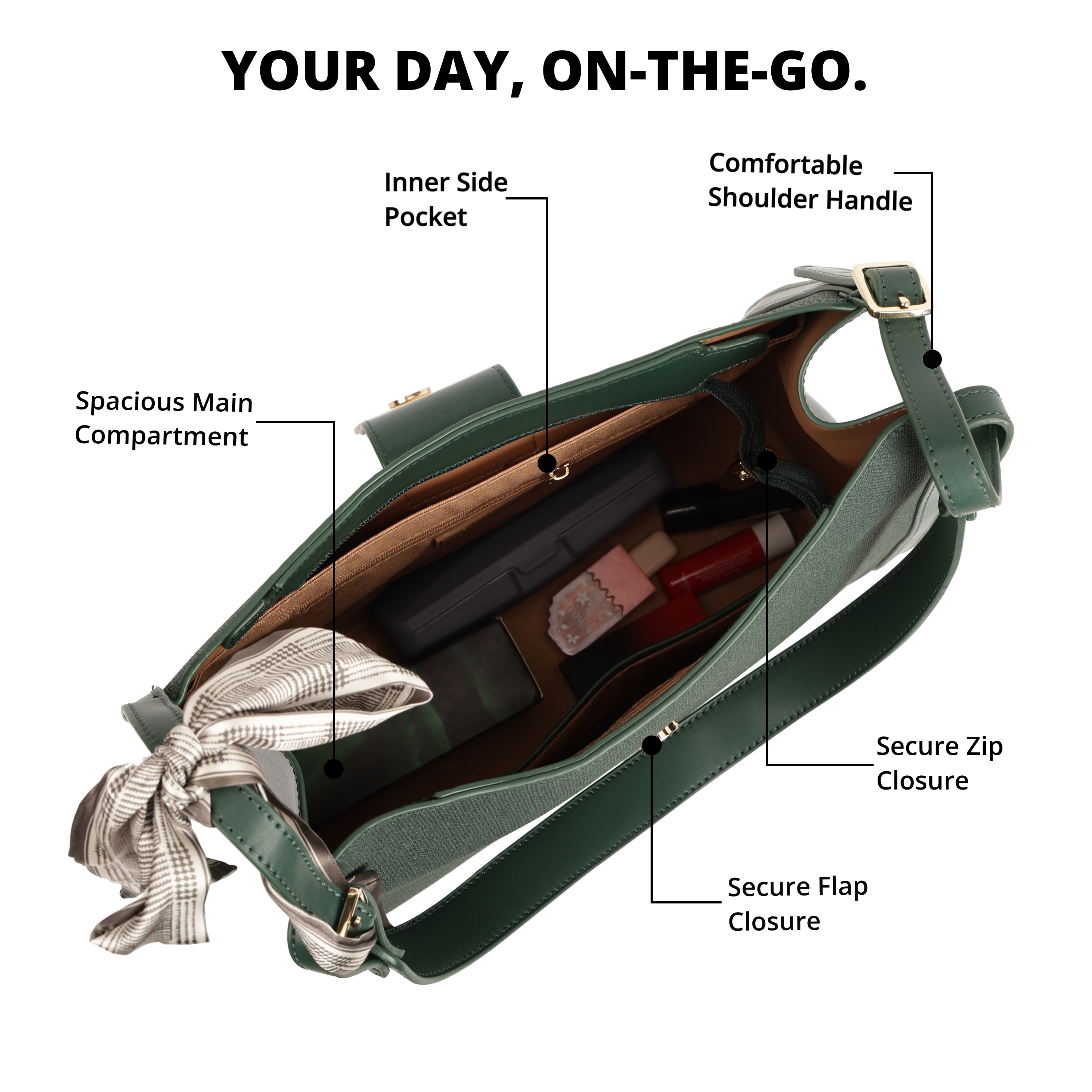 Magnolia PU Leather Women Green Shoulder Bag