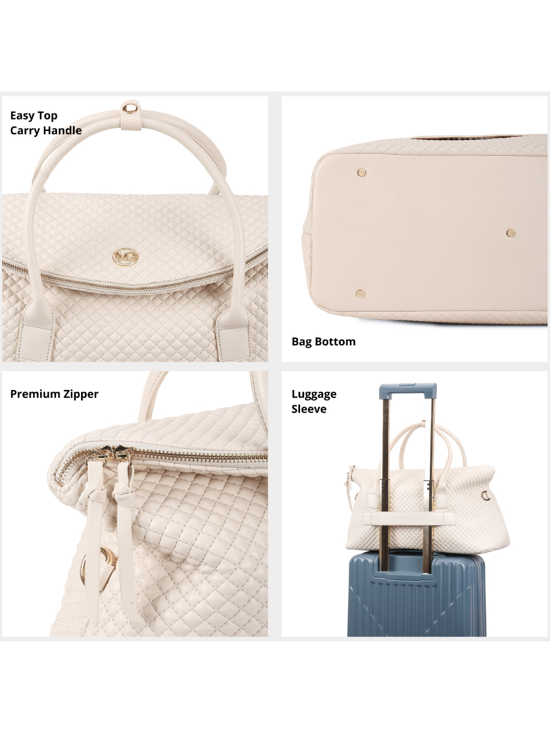 Magnolia Beige PU Leather Quilted One Size Unisex Duffle Bag