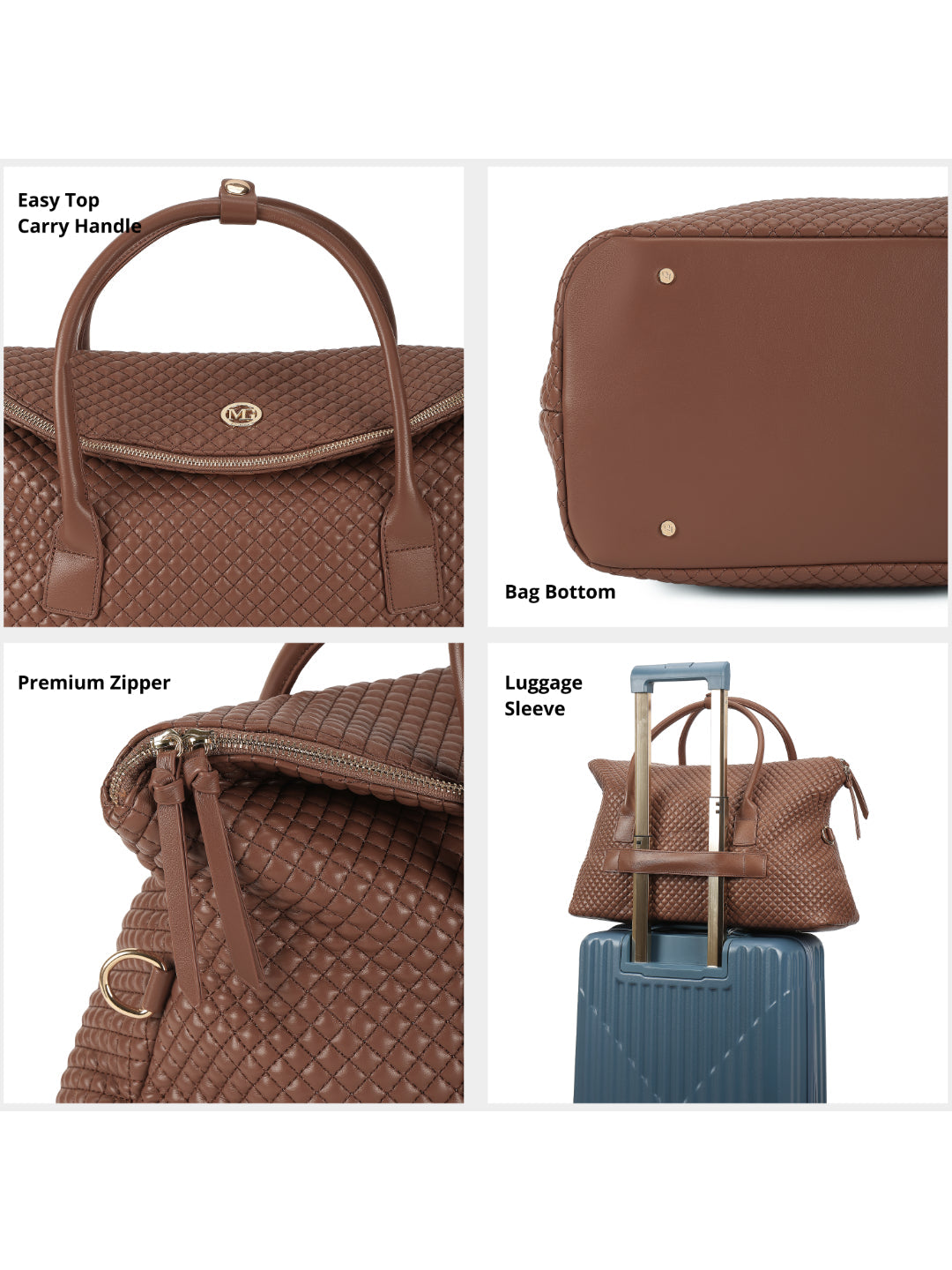 Magnolia Brown PU Leather Quilted One Size Unisex Duffle Bag