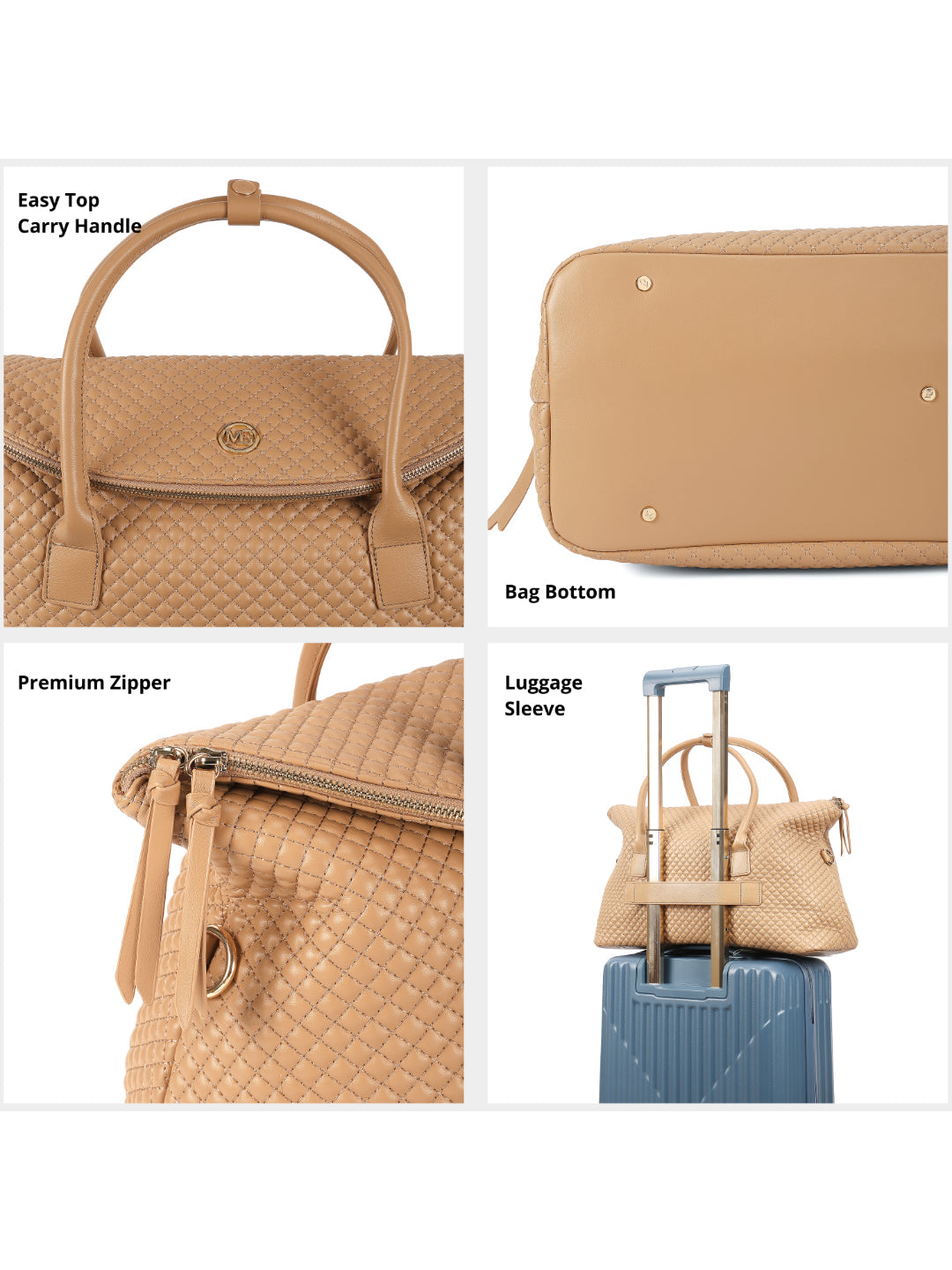 Magnolia Khaki PU Leather Quilted One Size Unisex Duffle Bag