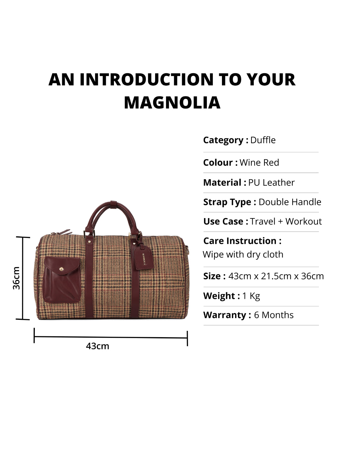 Magnolia Wine red PU Leather Textured One Size Unisex Duffle Bag