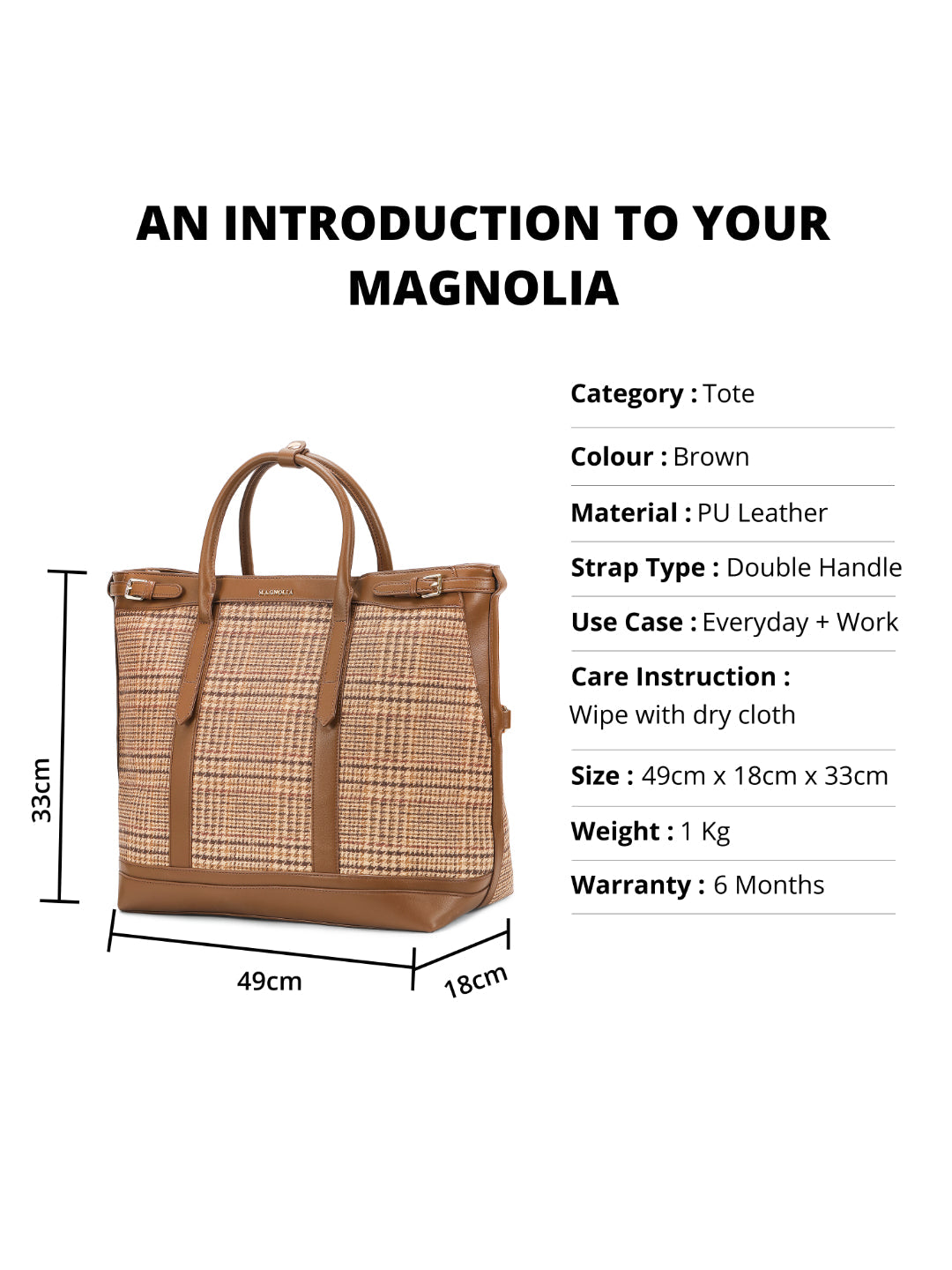 Magnolia Brown PU Leather Textured One Size Unisex Tote