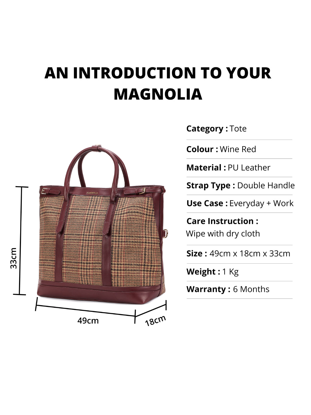 Magnolia Wine red PU Leather Textured One Size Unisex Tote