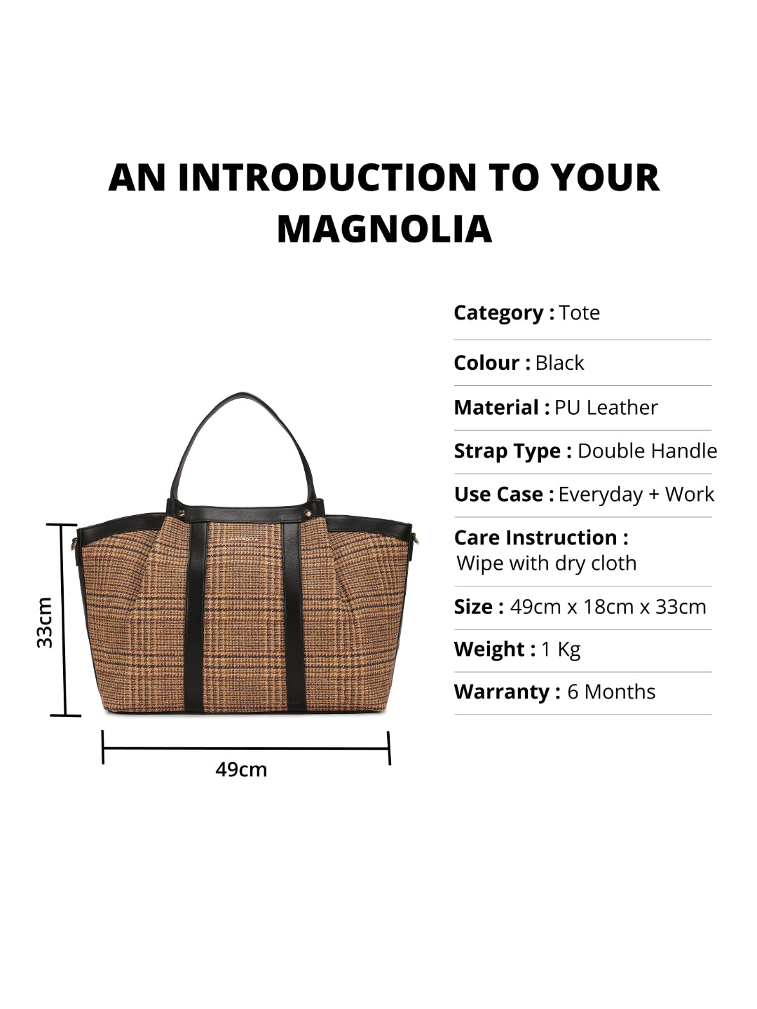 Magnolia Black PU Leather Textured One Size Unisex Tote