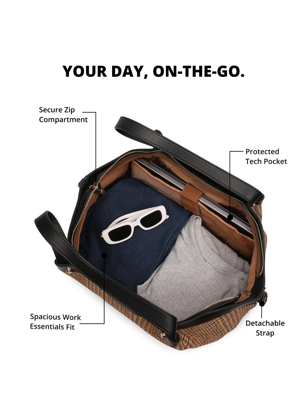 Magnolia Black PU Leather Textured One Size Unisex Tote