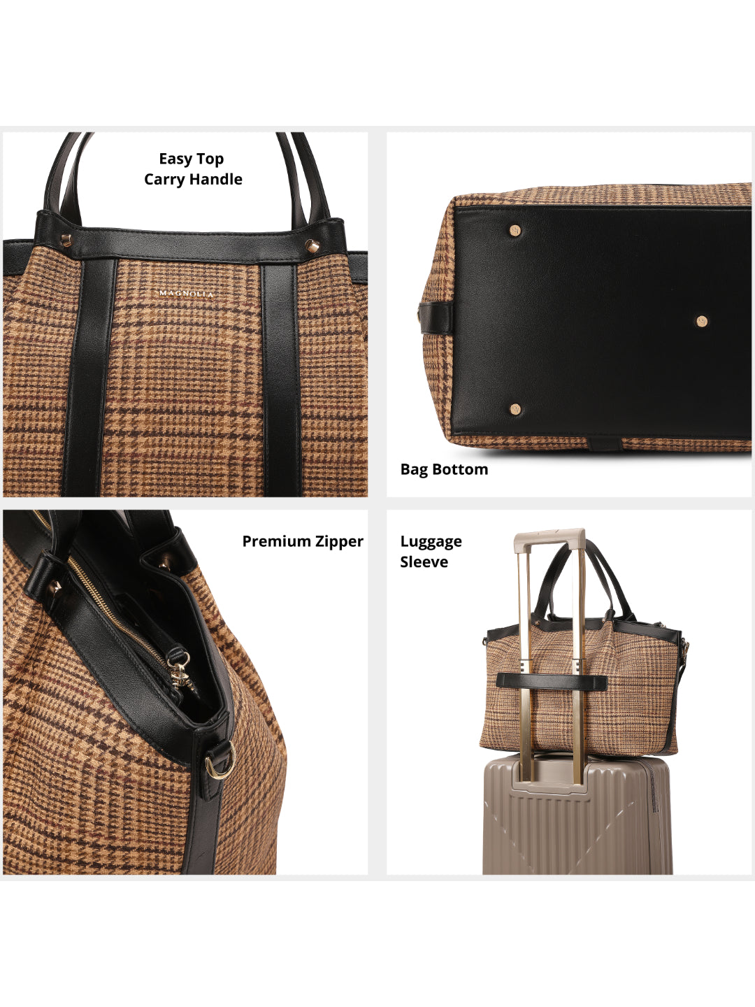 Magnolia Black PU Leather Textured One Size Unisex Tote