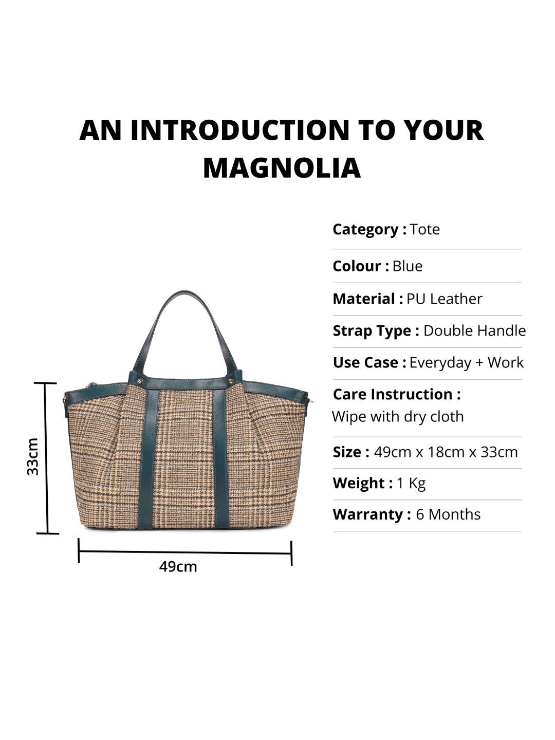 Magnolia Blue PU Leather Textured One Size Unisex Tote