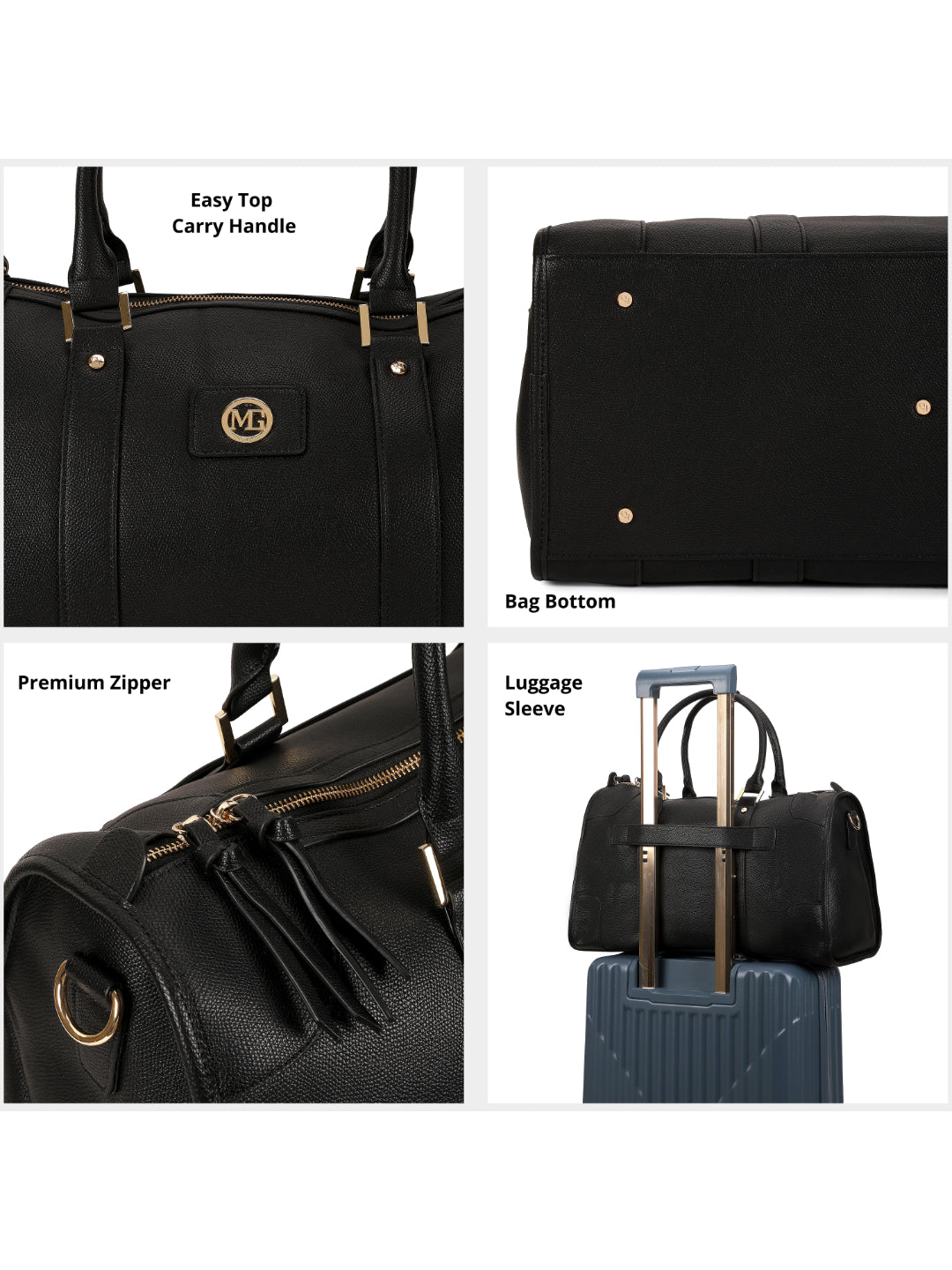 Magnolia Black PU Leather Solid One Size Unisex Duffle Bag