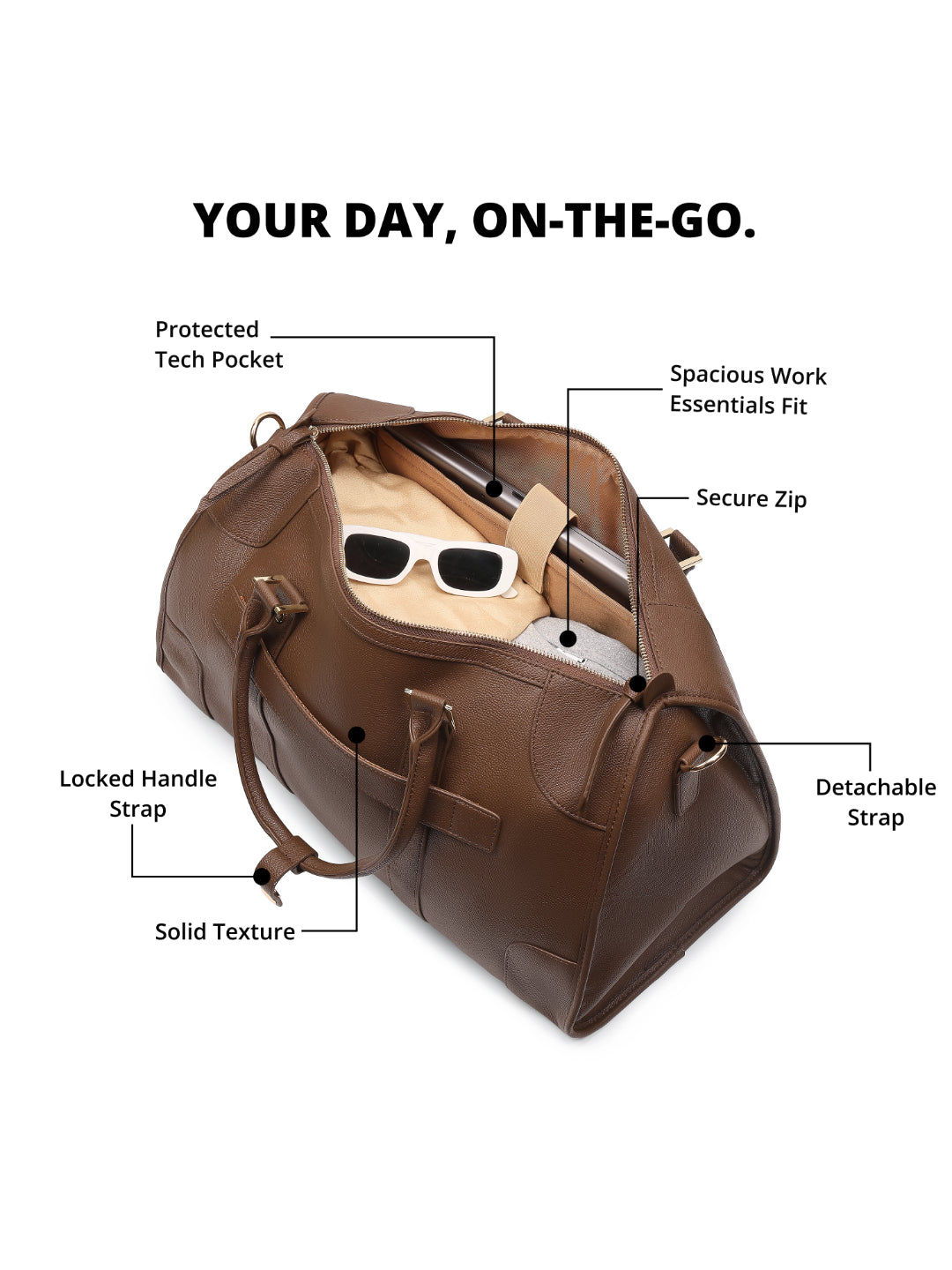 Magnolia Coffee PU Leather Solid One Size Unisex Duffle Bag