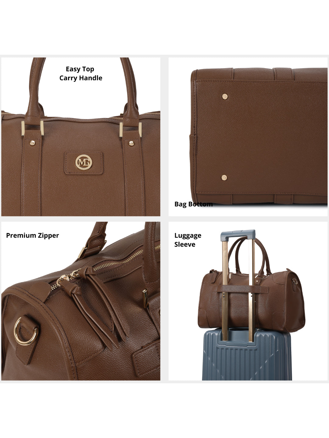 Magnolia Coffee PU Leather Solid One Size Unisex Duffle Bag