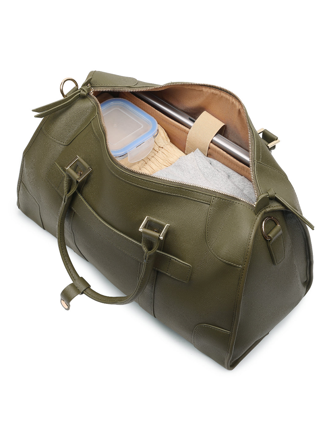 Magnolia Green PU Leather Solid One Size Unisex Duffle Bag