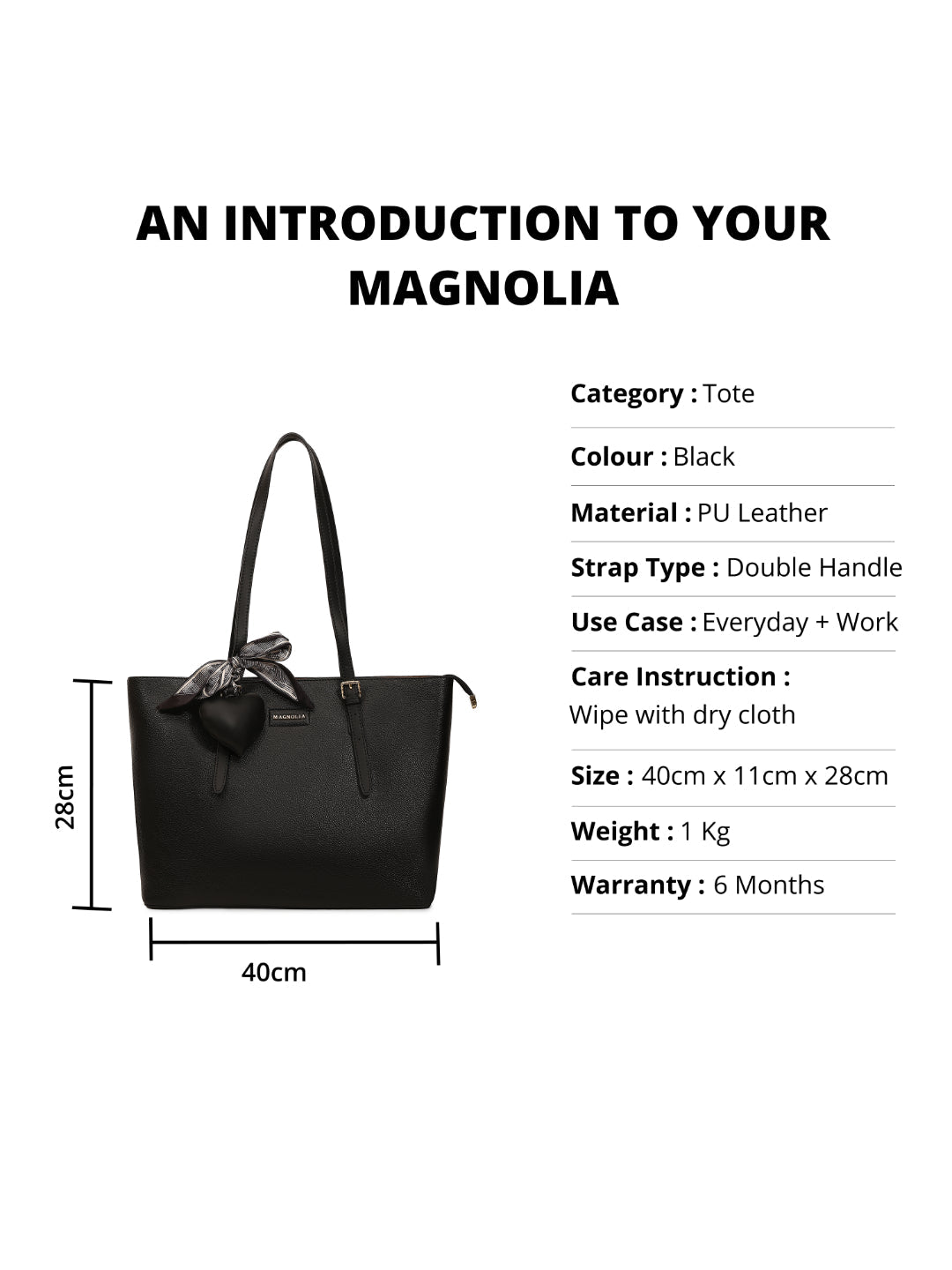 Magnolia Black PU Leather Solid One Size Women Tote