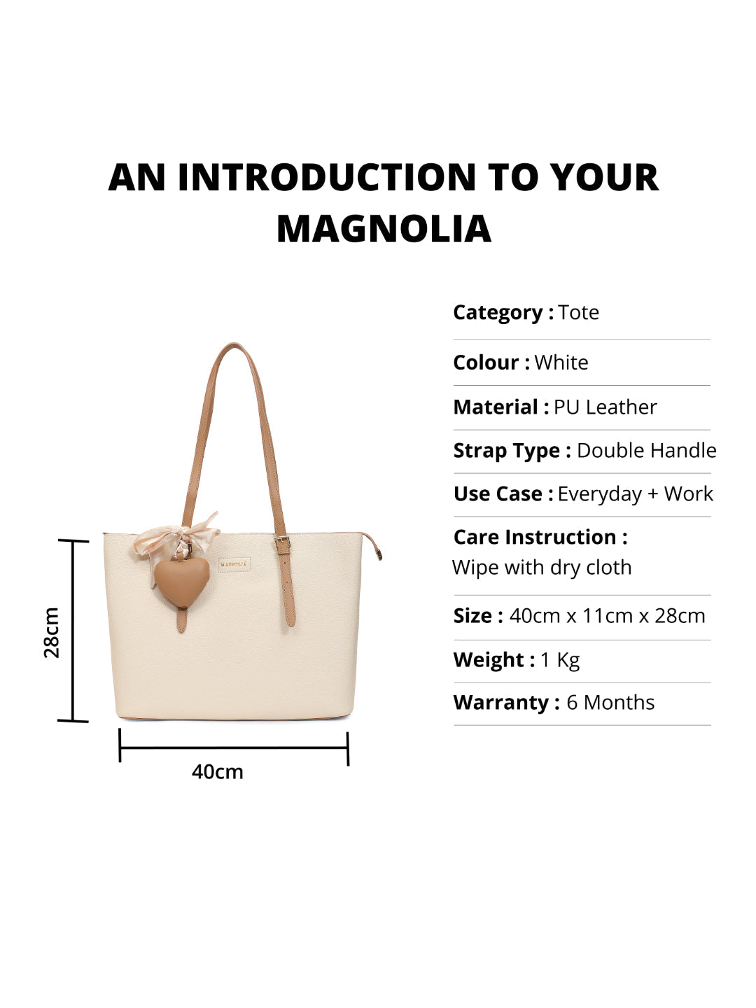 Magnolia White PU Leather Solid One Size Women Tote