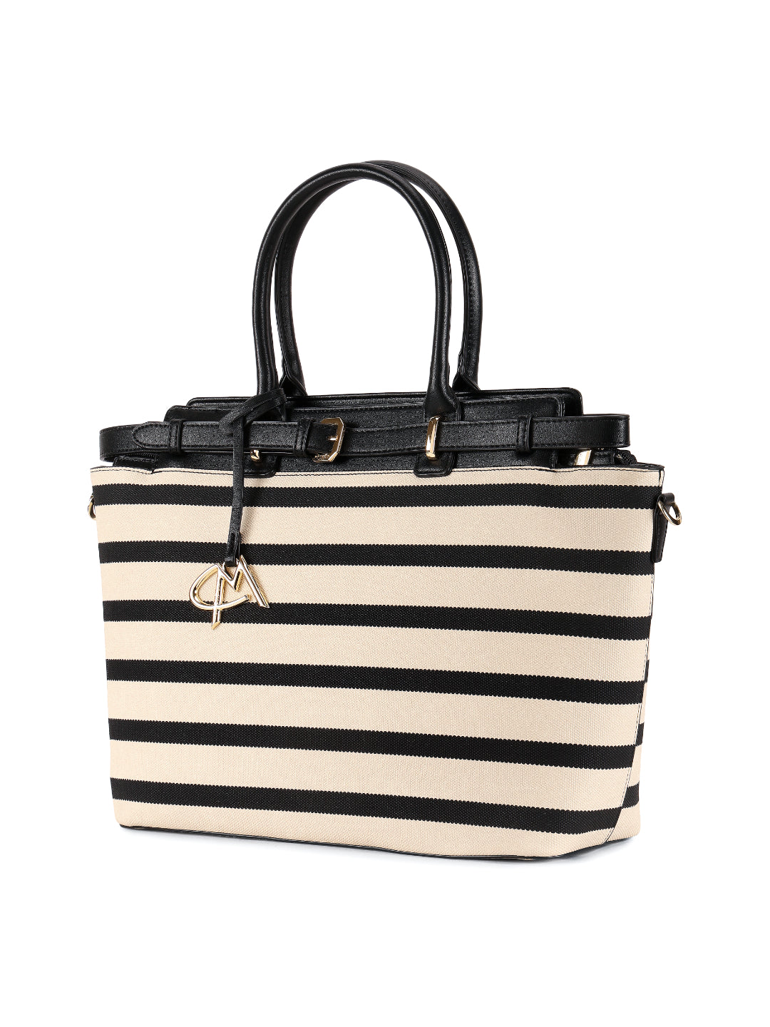 Magnolia Black PU Leather Striped One Size Women Tote
