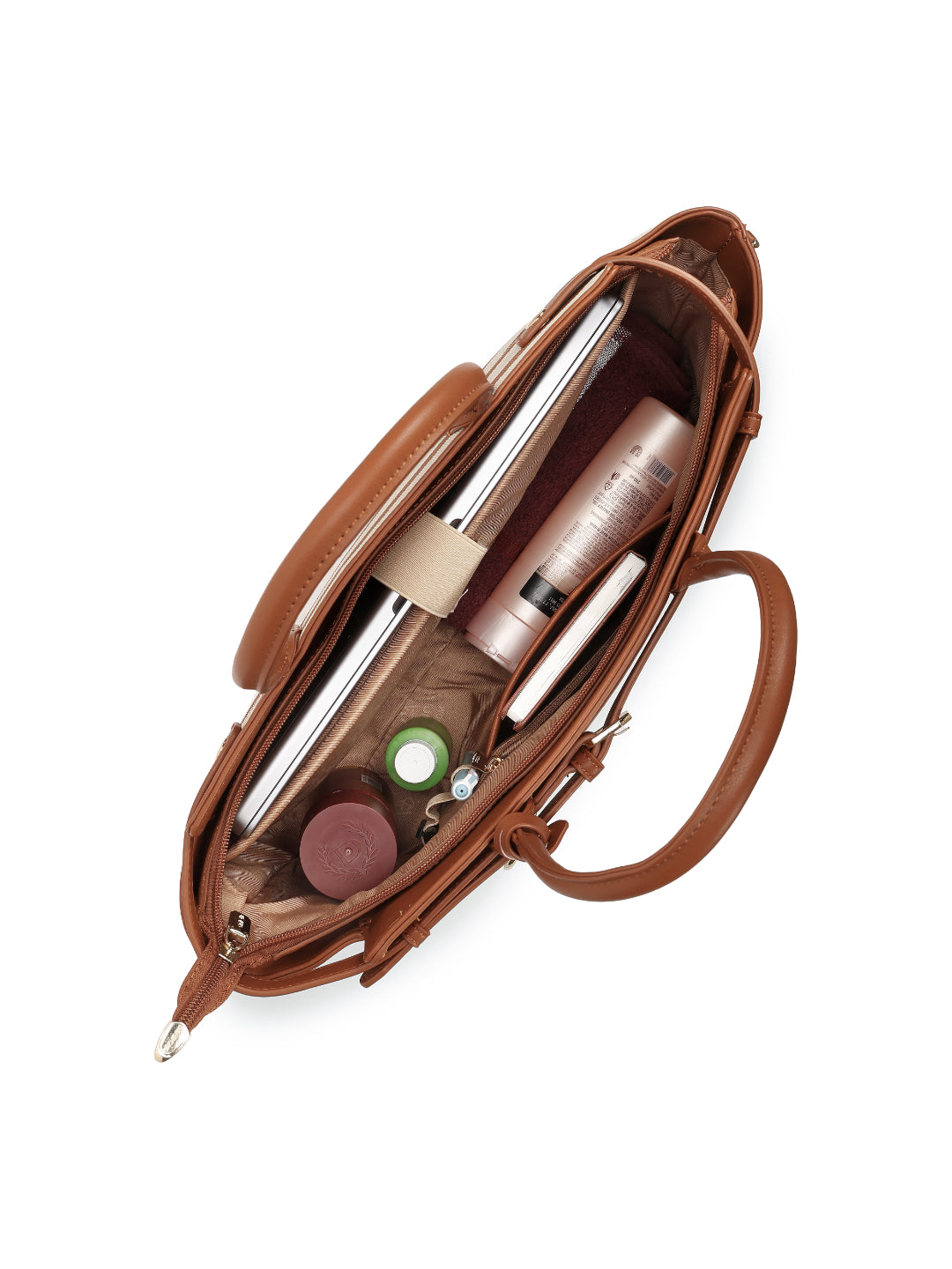 Magnolia Brown PU Leather Striped One Size Women Tote