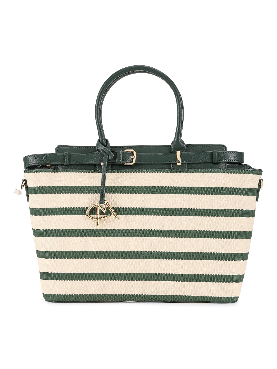 Magnolia Green PU Leather Striped One Size Women Tote
