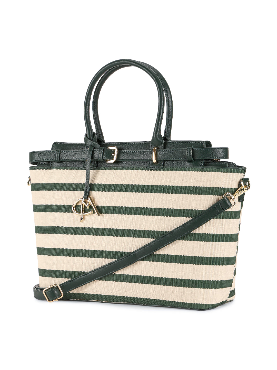 Magnolia Green PU Leather Striped One Size Women Tote
