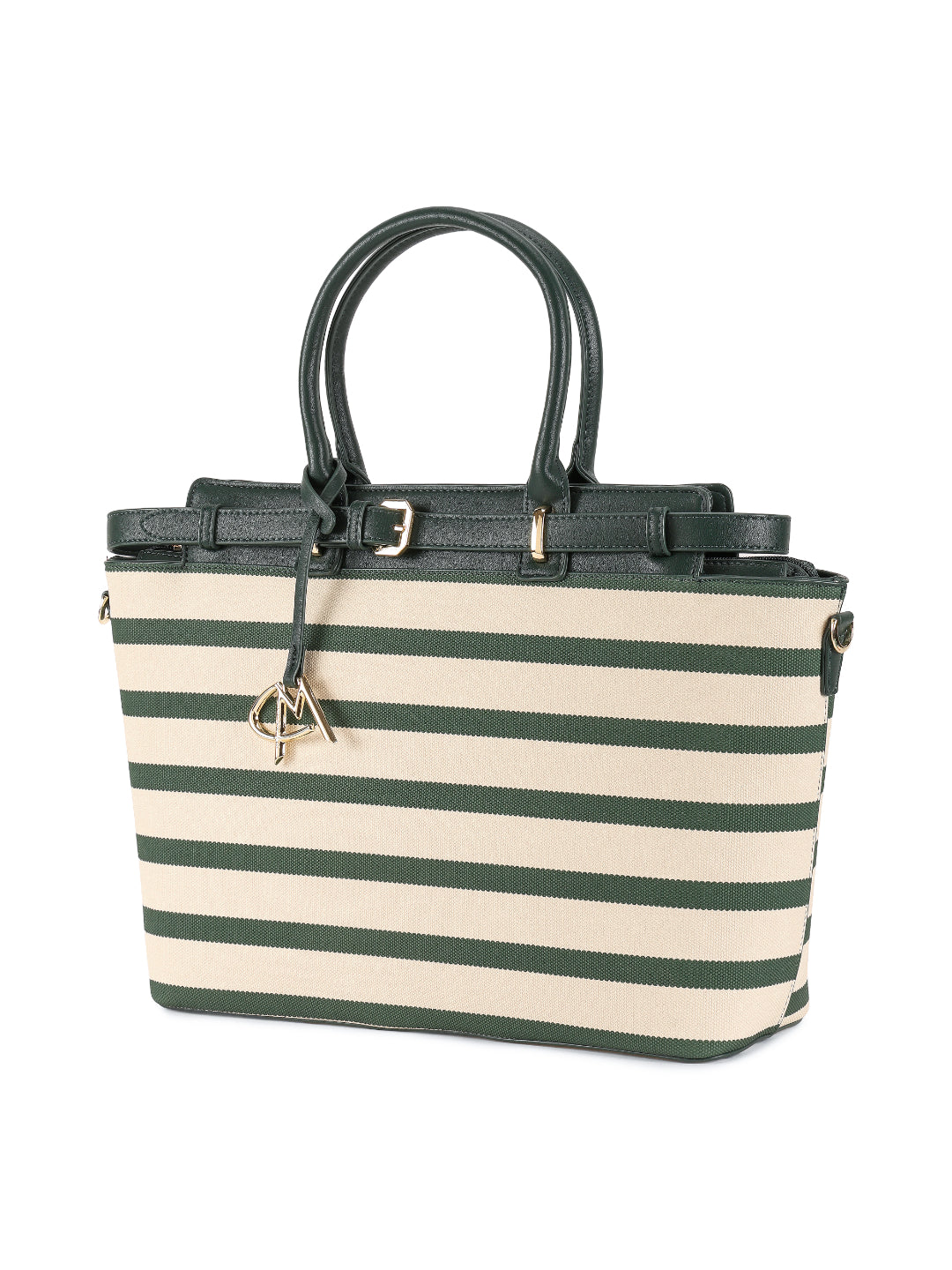 Magnolia Green PU Leather Striped One Size Women Tote