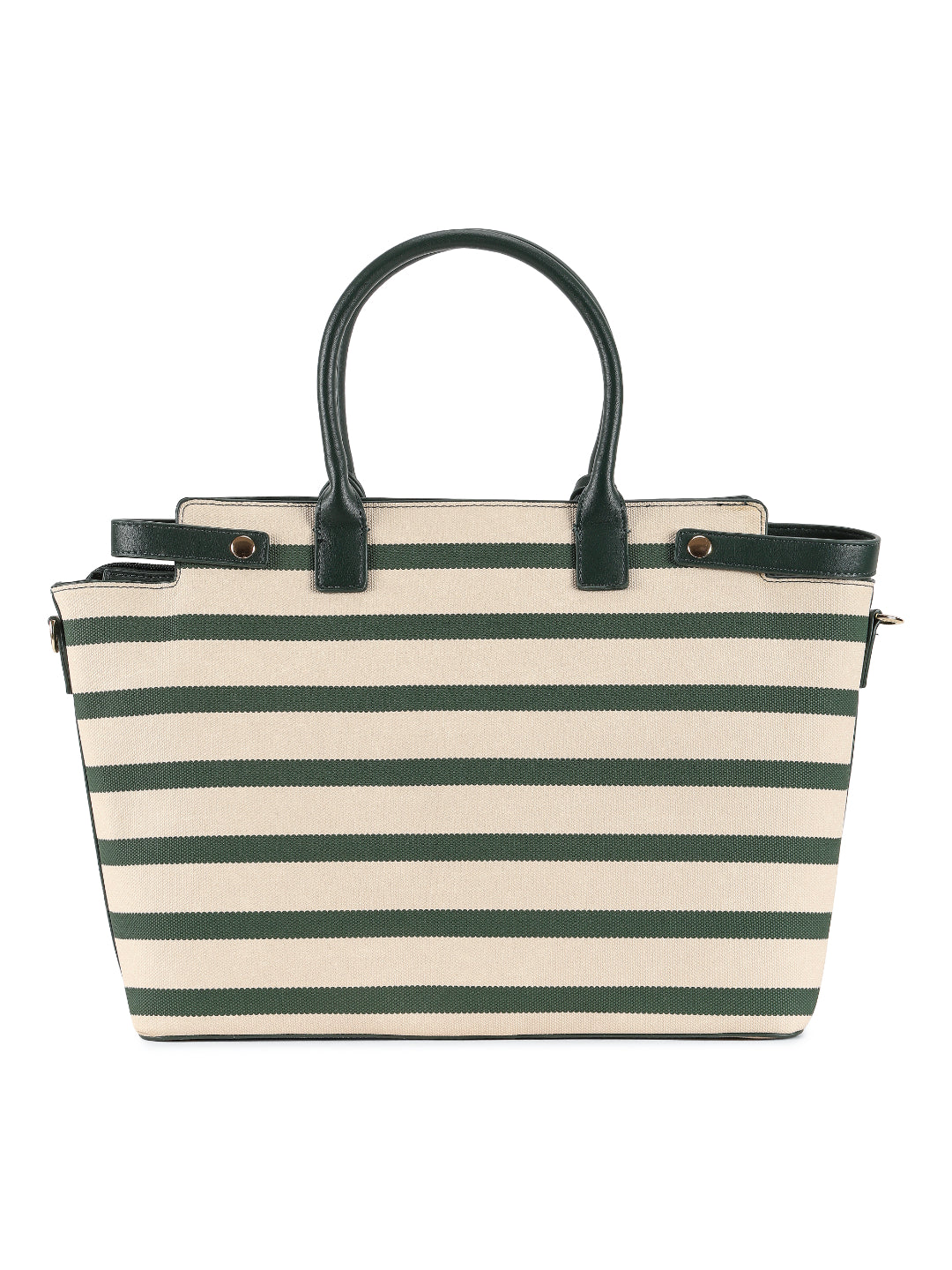 Magnolia Green PU Leather Striped One Size Women Tote