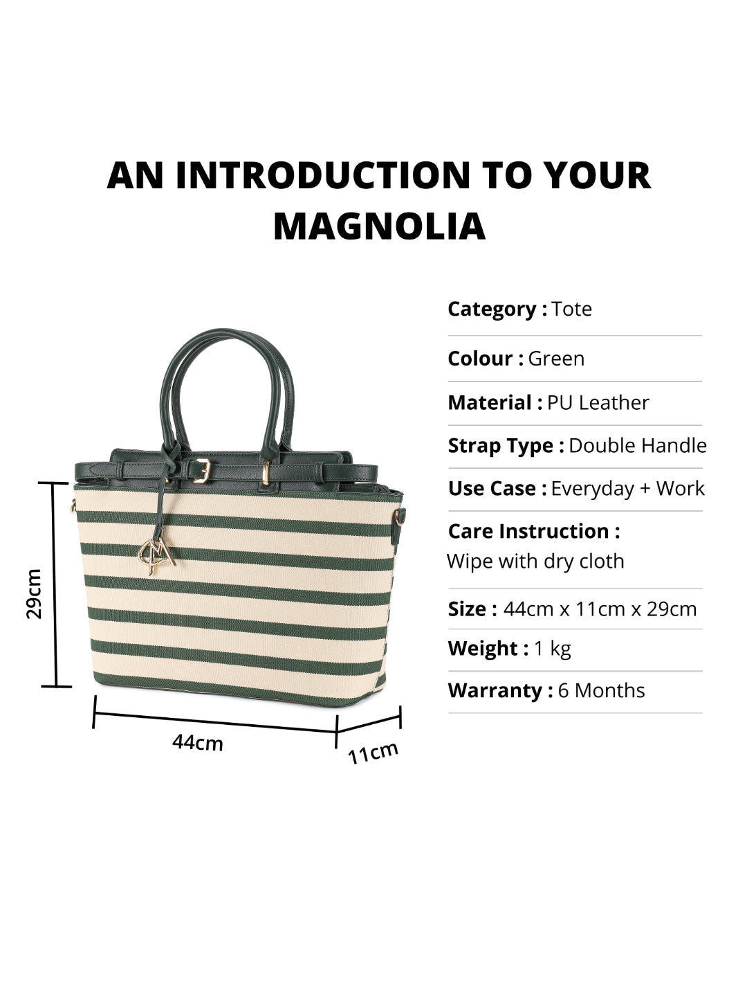 Magnolia Green PU Leather Striped One Size Women Tote