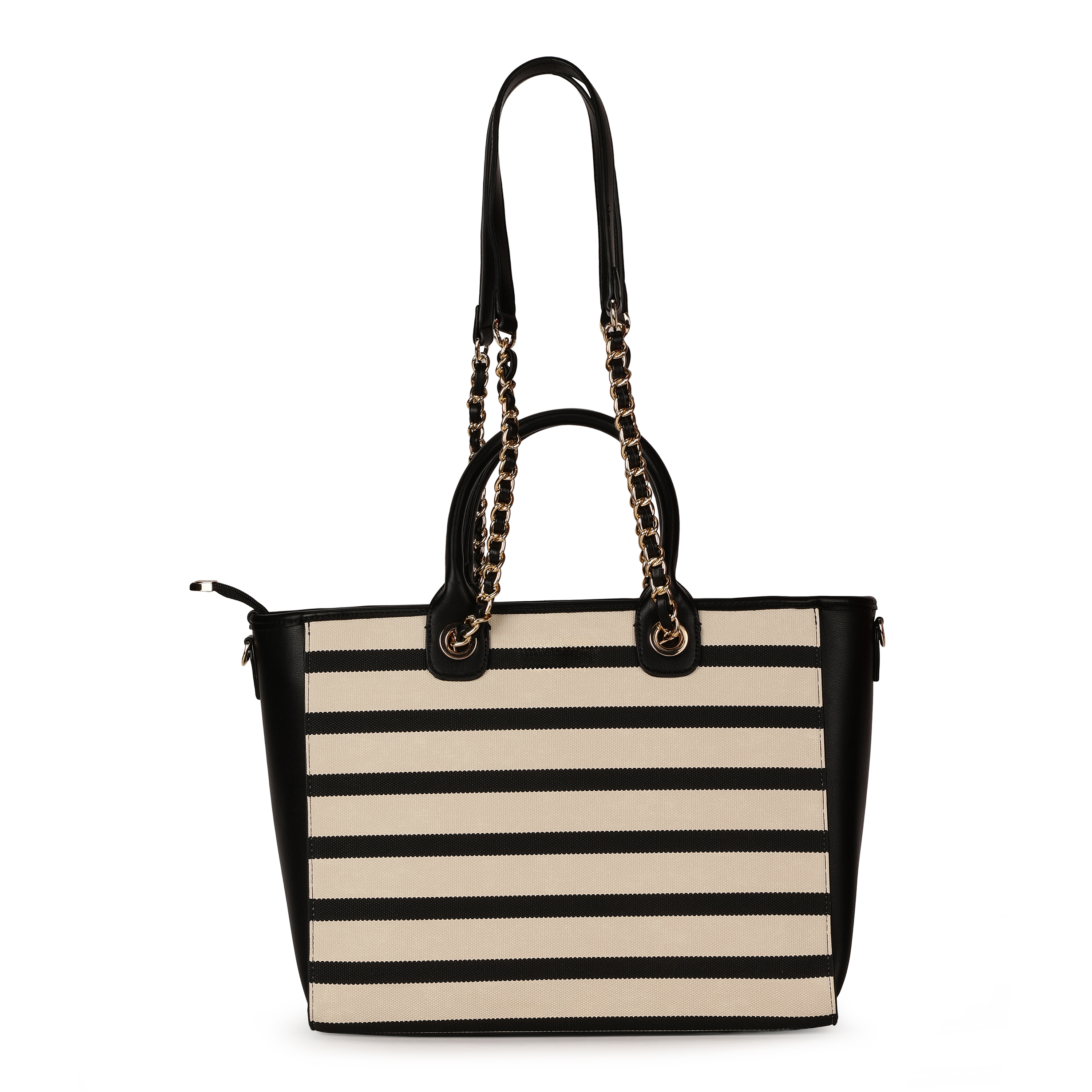Magnolia PU Leather Women Striped Black Tote Bag