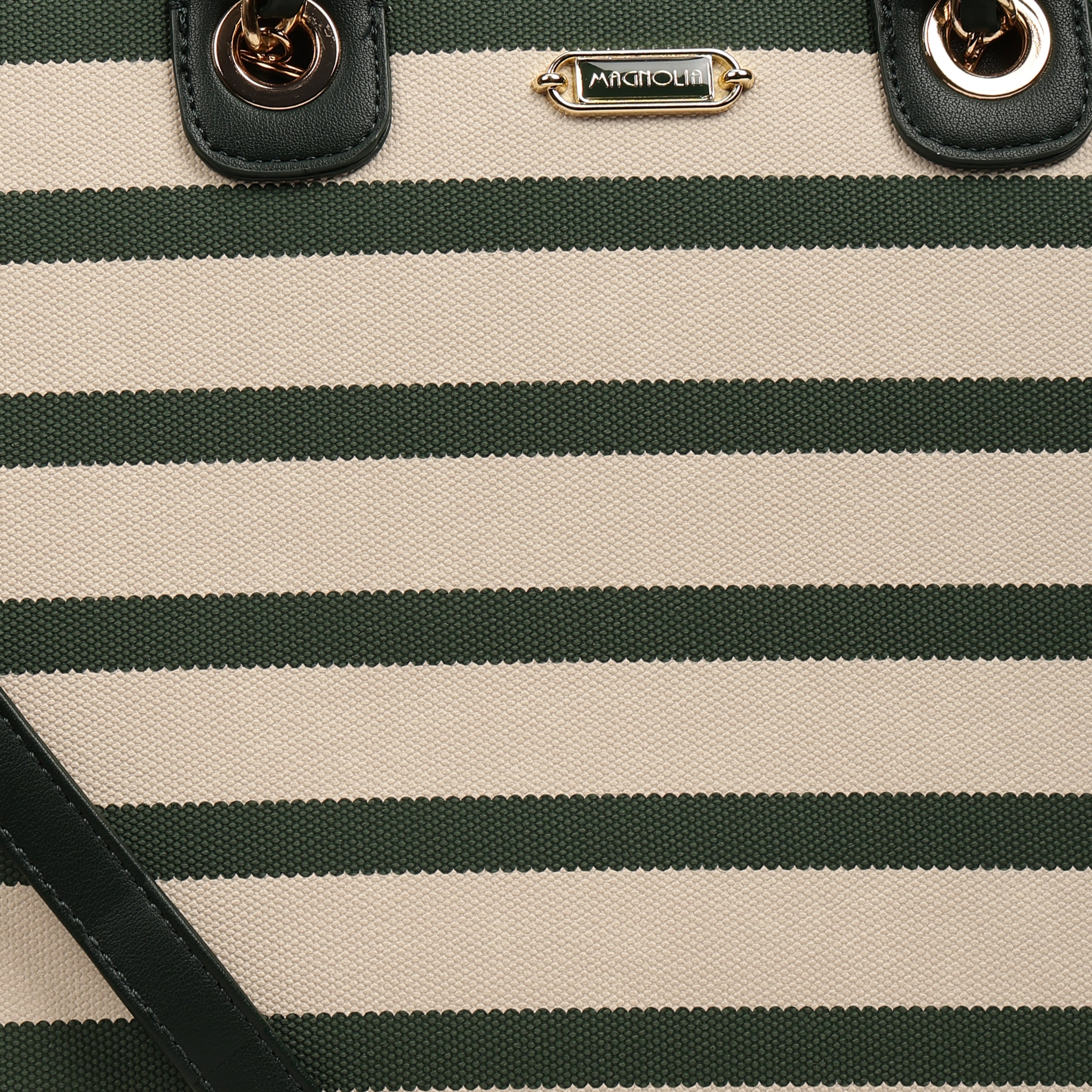 Magnolia PU Leather Women Striped Green Tote Bag