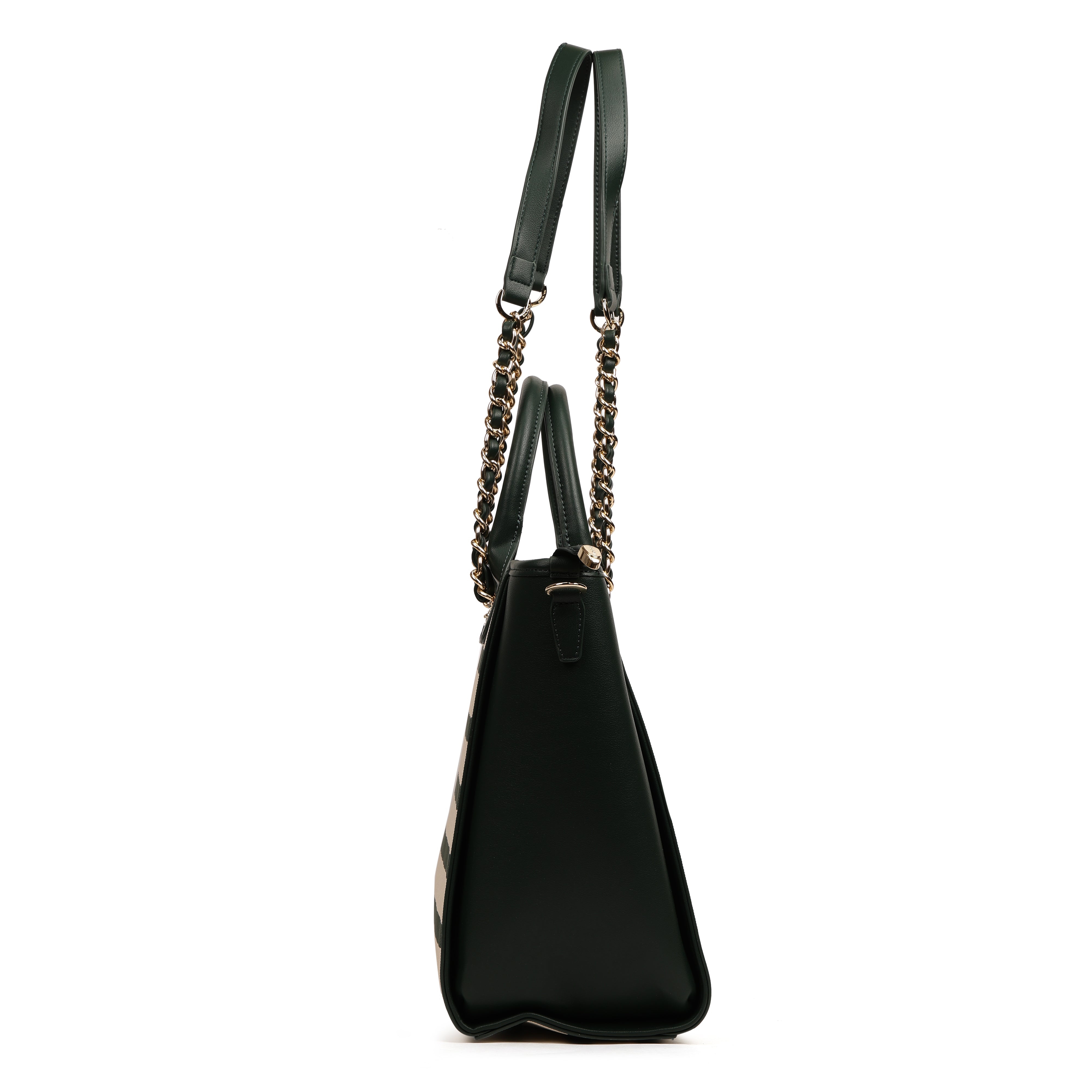 Magnolia PU Leather Women Striped Green Tote Bag