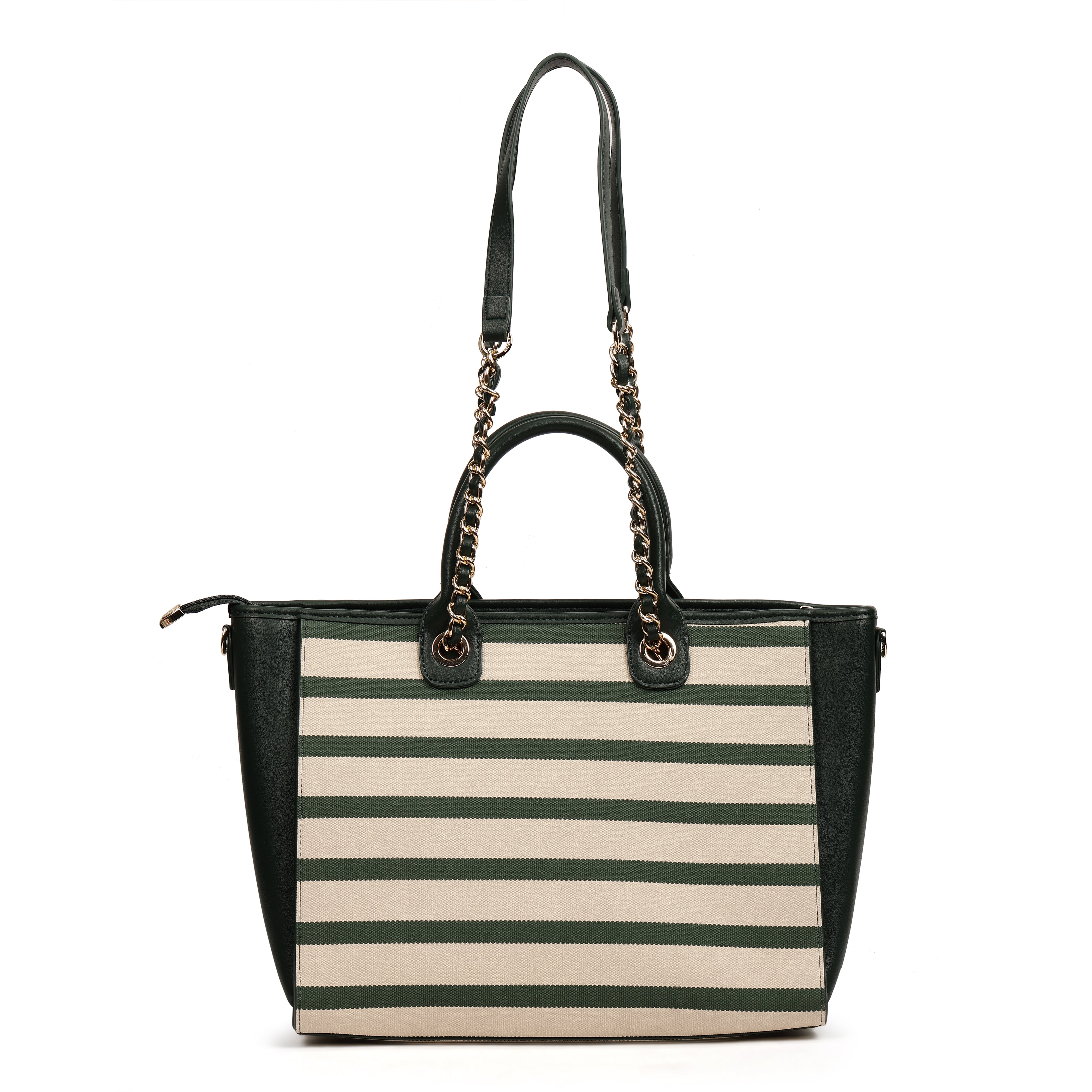 Magnolia PU Leather Women Striped Green Tote Bag