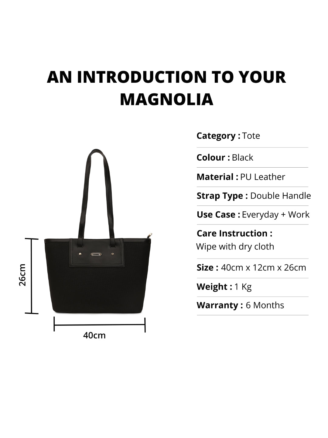 Magnolia Black PU Leather Textured One Size Women Tote
