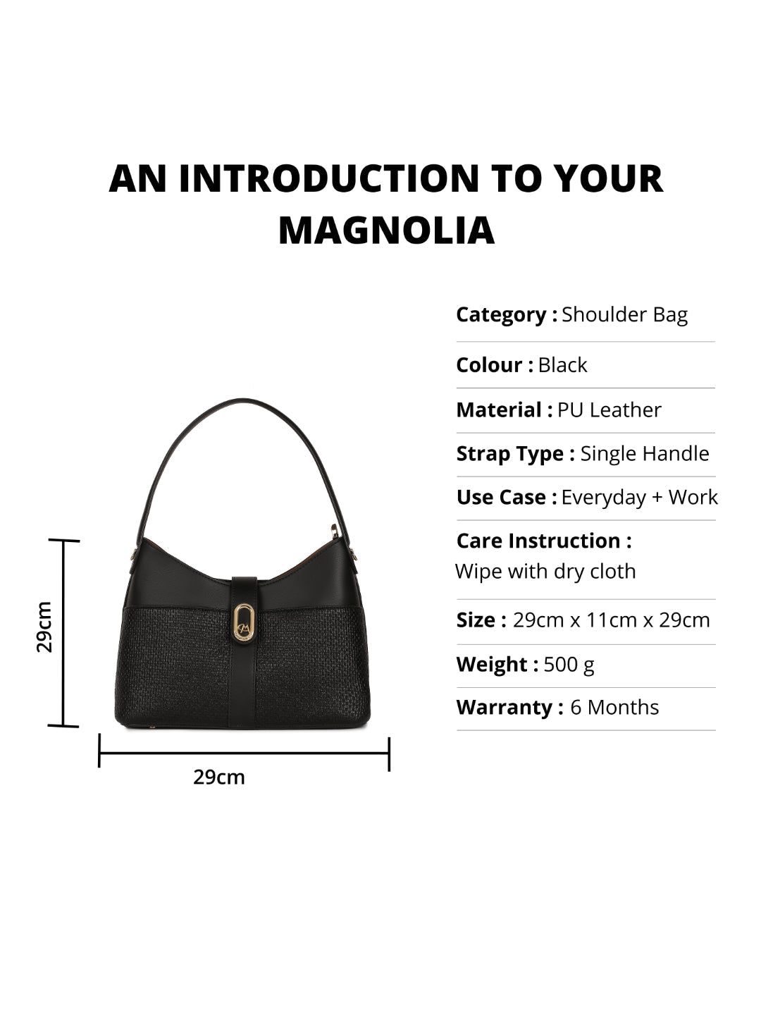Magnolia Black PU Leather Solid One Size Women Shoulder Bag