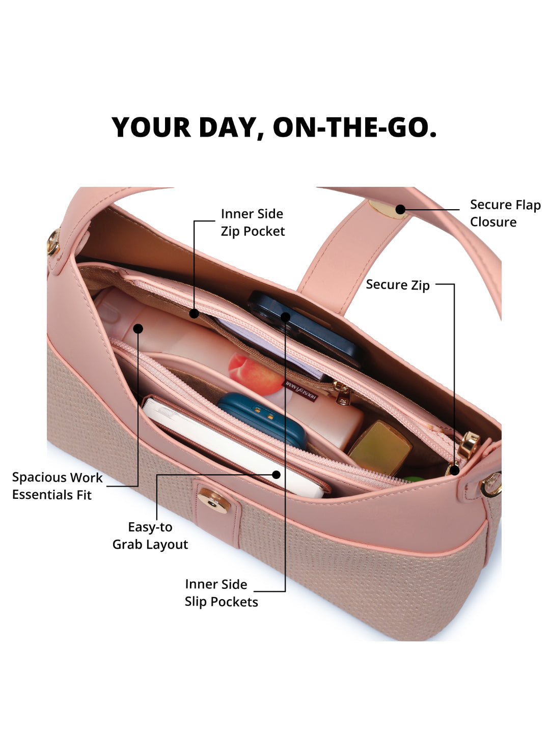 Magnolia Pink PU Leather Solid One Size Women Shoulder Bag