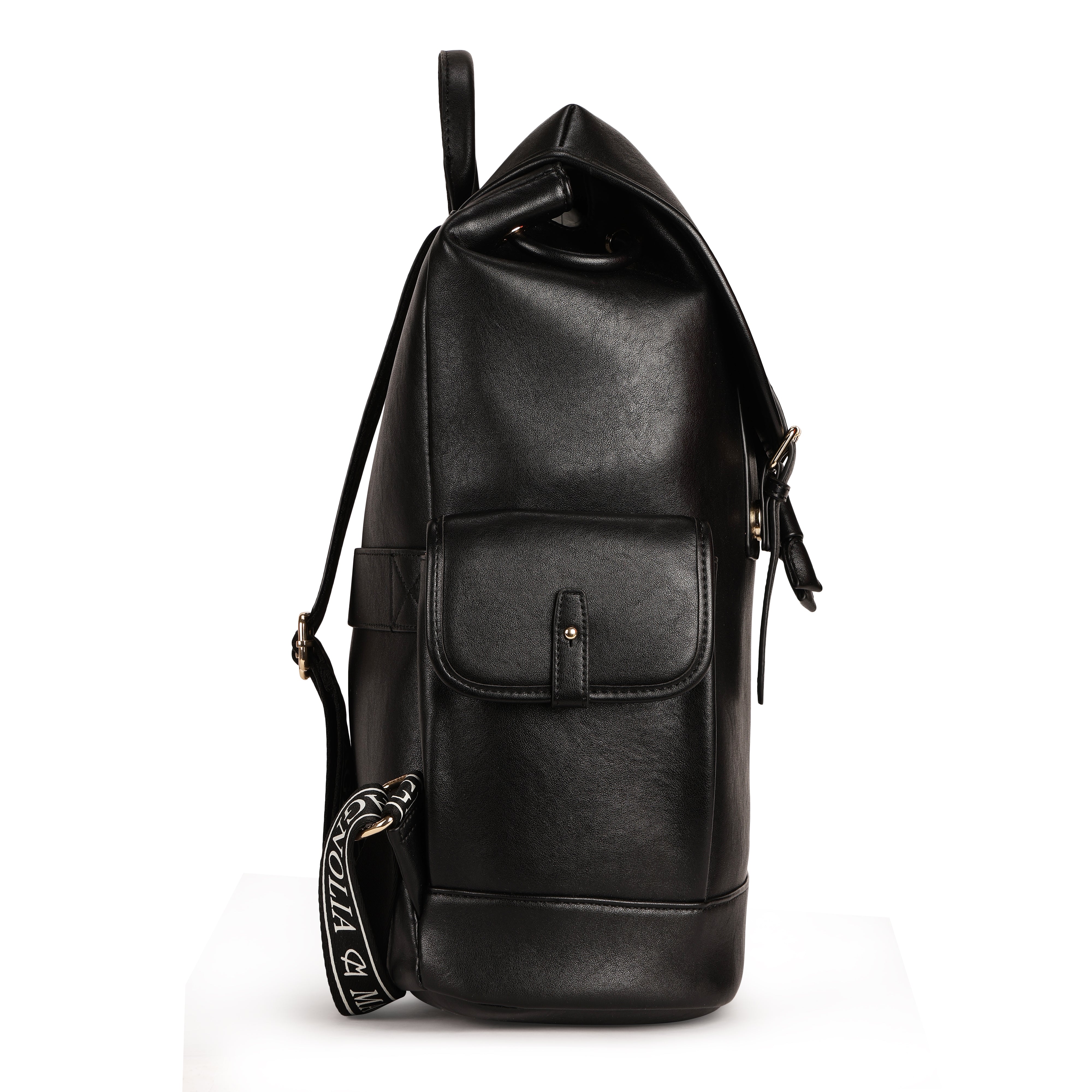 Magnolia PU Leather Black Backpack