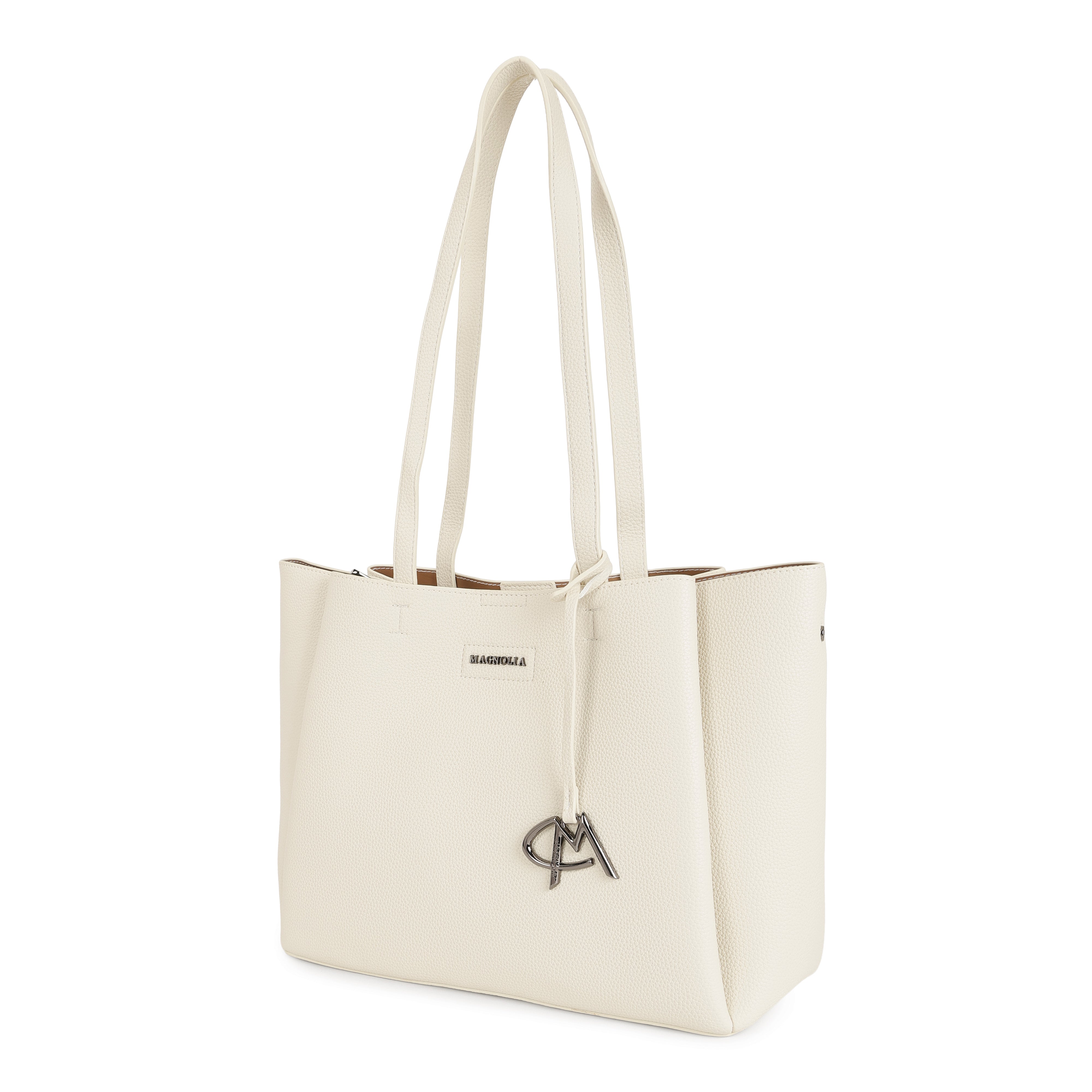 Magnolia PU Leather Women Beige Tote Bag